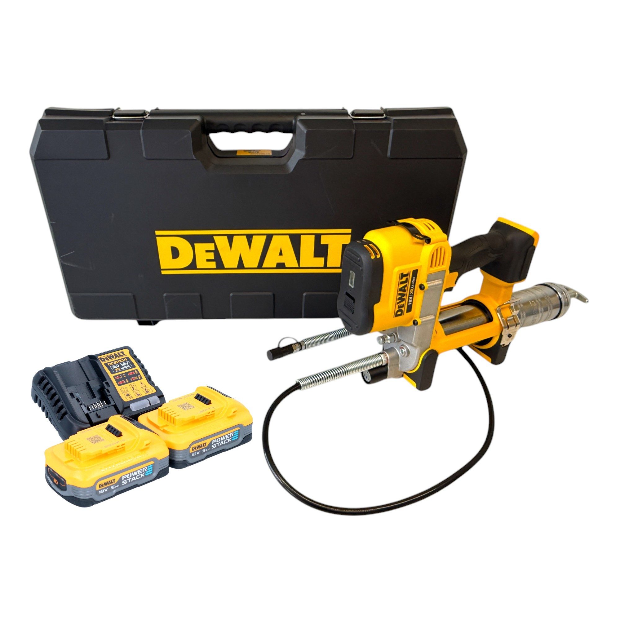 DeWalt Werkstattpresse DCGG 571 H2K Akku Fettpresse 18 V + 2x Powerstack Akku 5,0 Ah