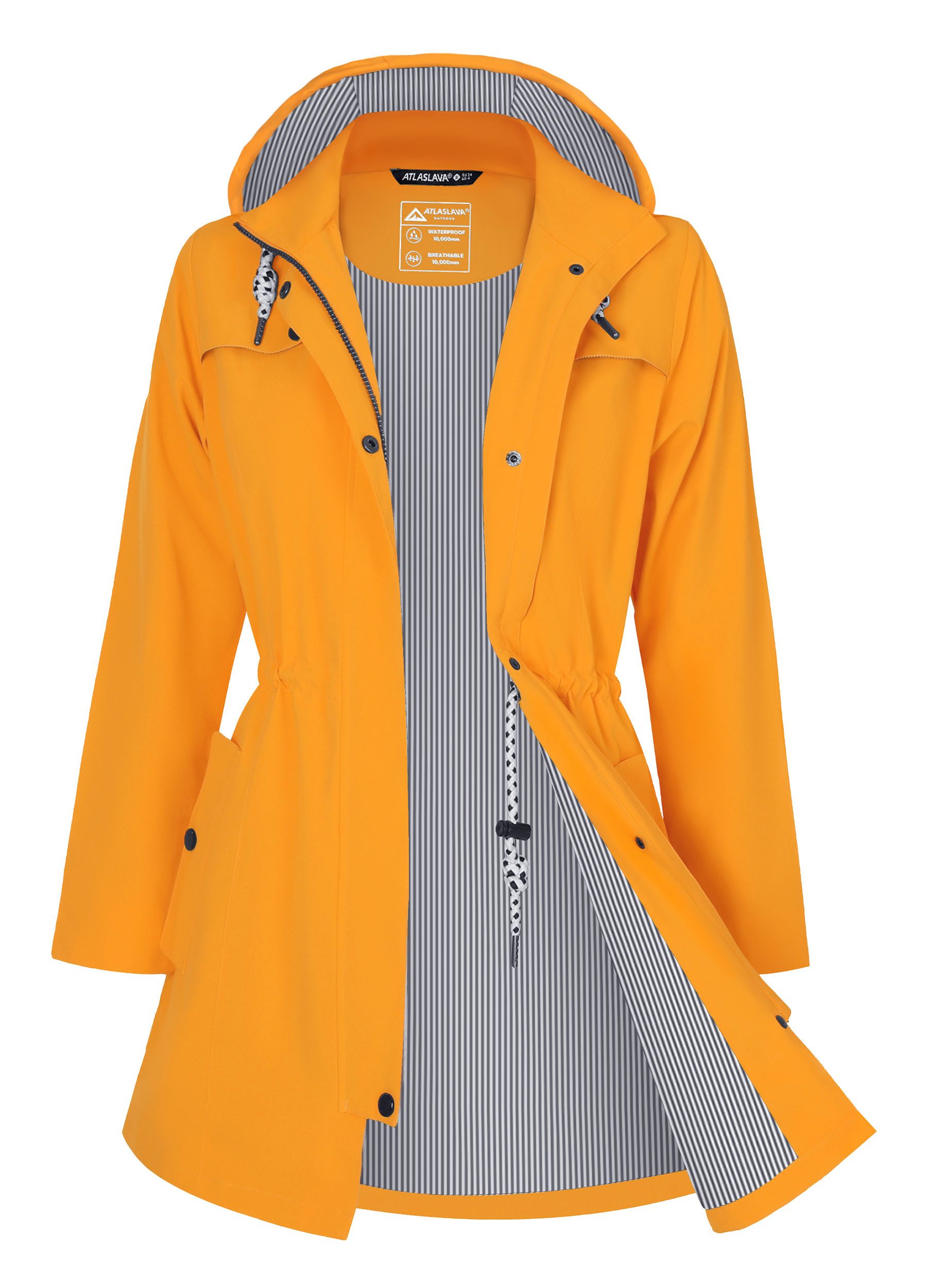 ATLASLAVA Regenjacke Damen Lang – Wasserdicht & Atmungsaktiv mit Kapuze (1-St) Übergangsjacke für Outdoor