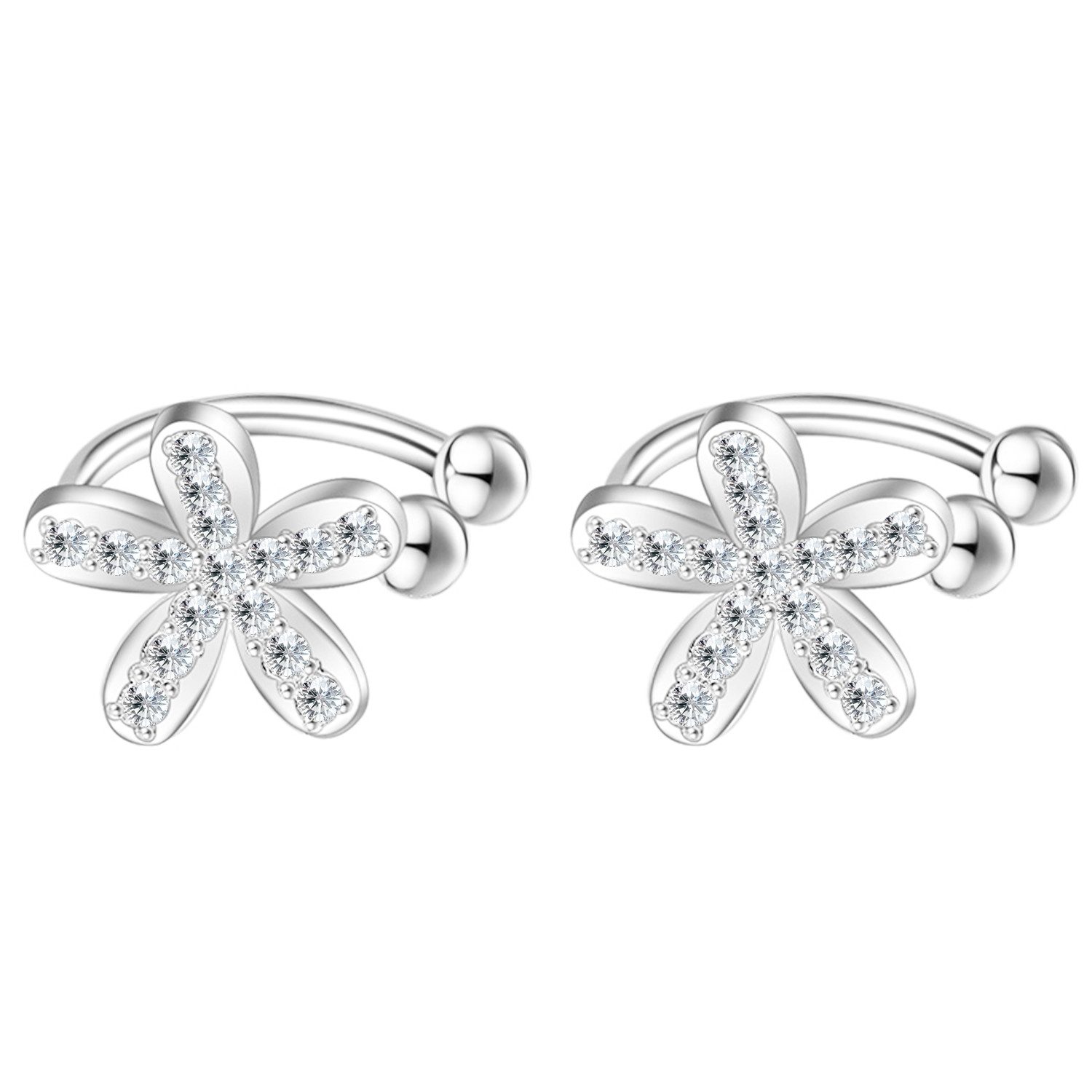 Ohrklemme Silber Ohrklemme Blumen Zirkonia Ear Cuff Fake Ohr Piercing Ring Hoop