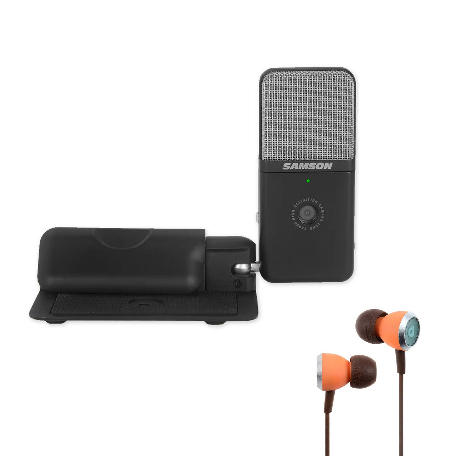Samson Mikrofon Samson Mikrofon Go Mic Video USB Mikrofon mit Kamera und In-Ear-Hörer (USB Mikrofon), Vorteils-Set mit In-Ear-Hörer