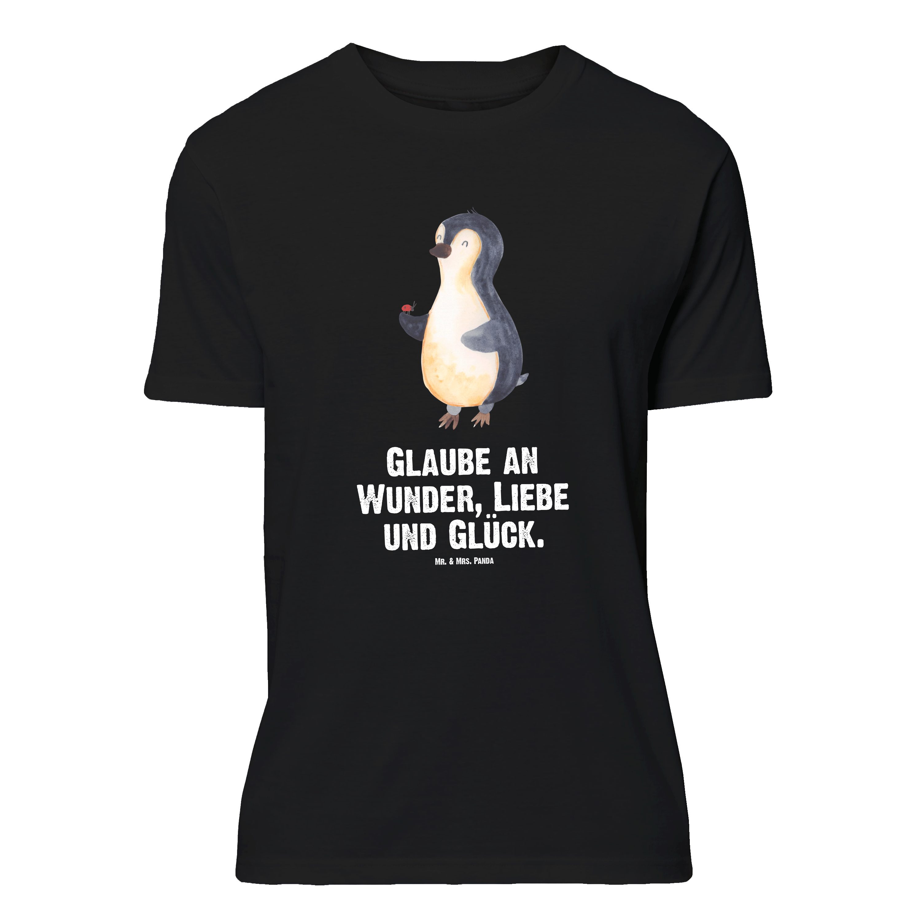 Mr. & Mrs. Panda T-Shirt Pinguin Marienkäfer, Größe M T-Shirt, Schwarz, Liebe, Wunder, Aufmerk (Packung) Pinguin Geschenk Marienkäfer