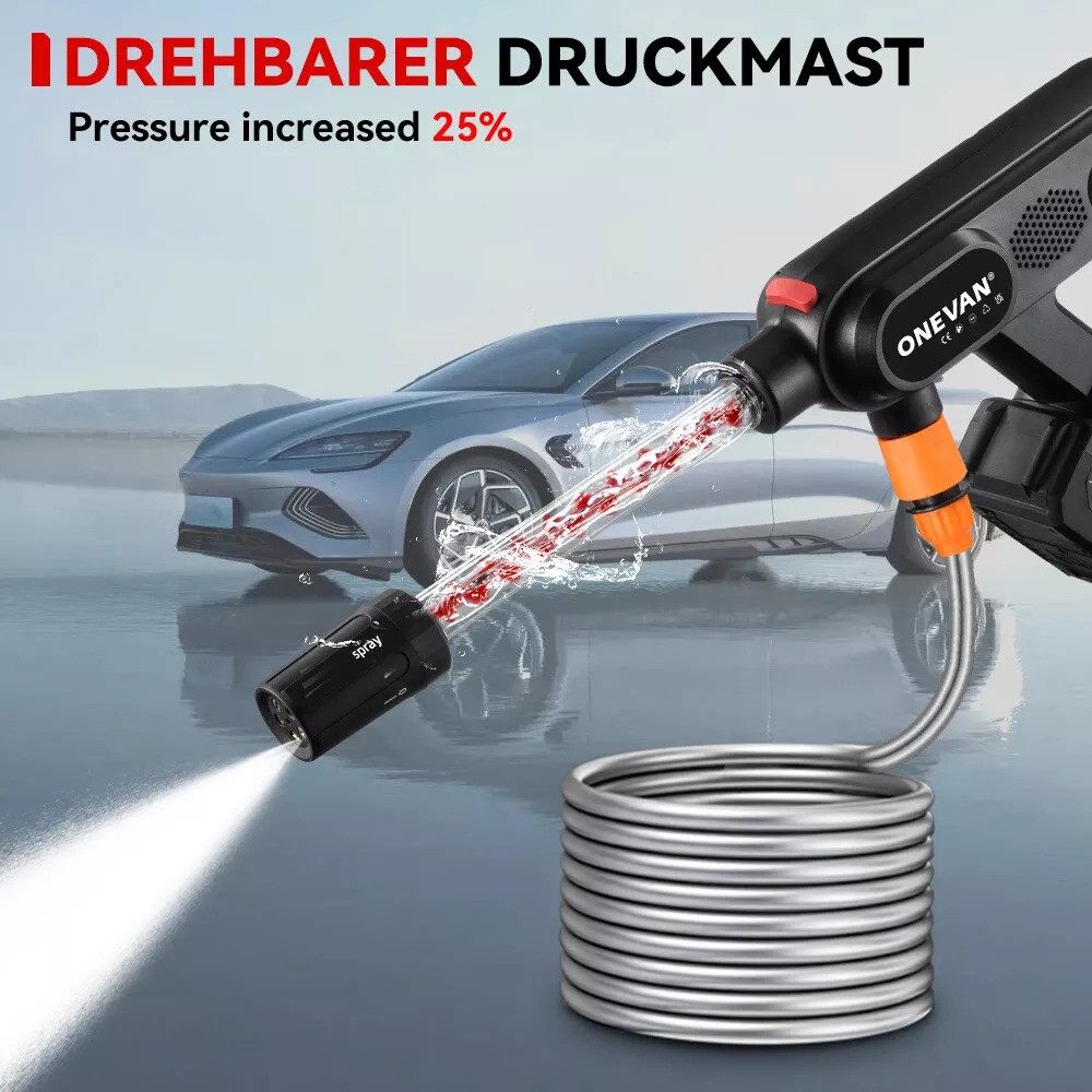 ONEVAN AkkuHochdruckreiniger 60 Bar Mobiler, Bürstenloser Motor Akku