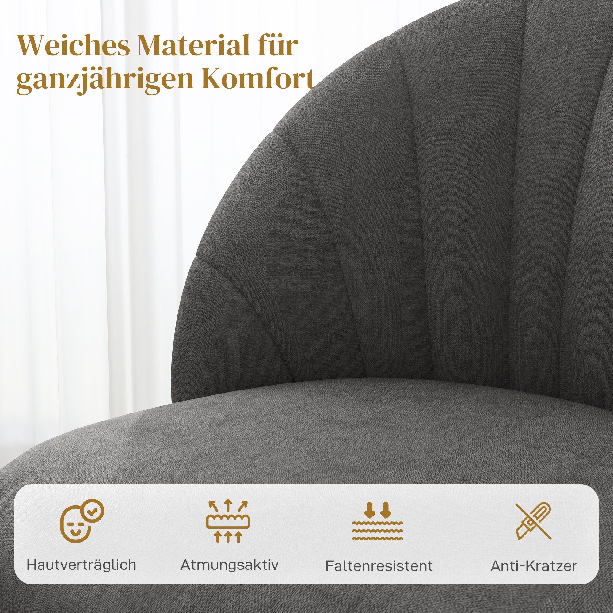 HOMCOM Esszimmerstuhl Moderner Polsterstuhl mit Stahlbeine, ergonomischer Rückenlehne (Küchenstühle in Leinenoptik, 4 St), Dunkelgrau – Bild 5 von 5