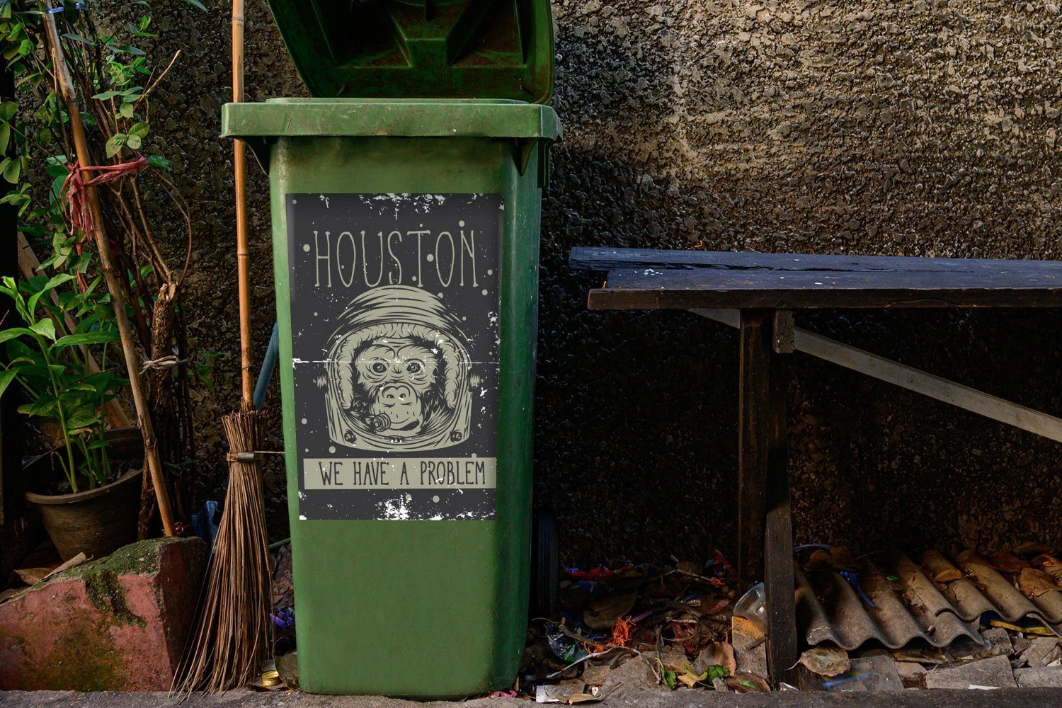 Affe - Abfalbehälter MuchoWow Weltraum Mülleimer-aufkleber, St), Poster - Wandsticker (1 Container, Sticker, Mülltonne,