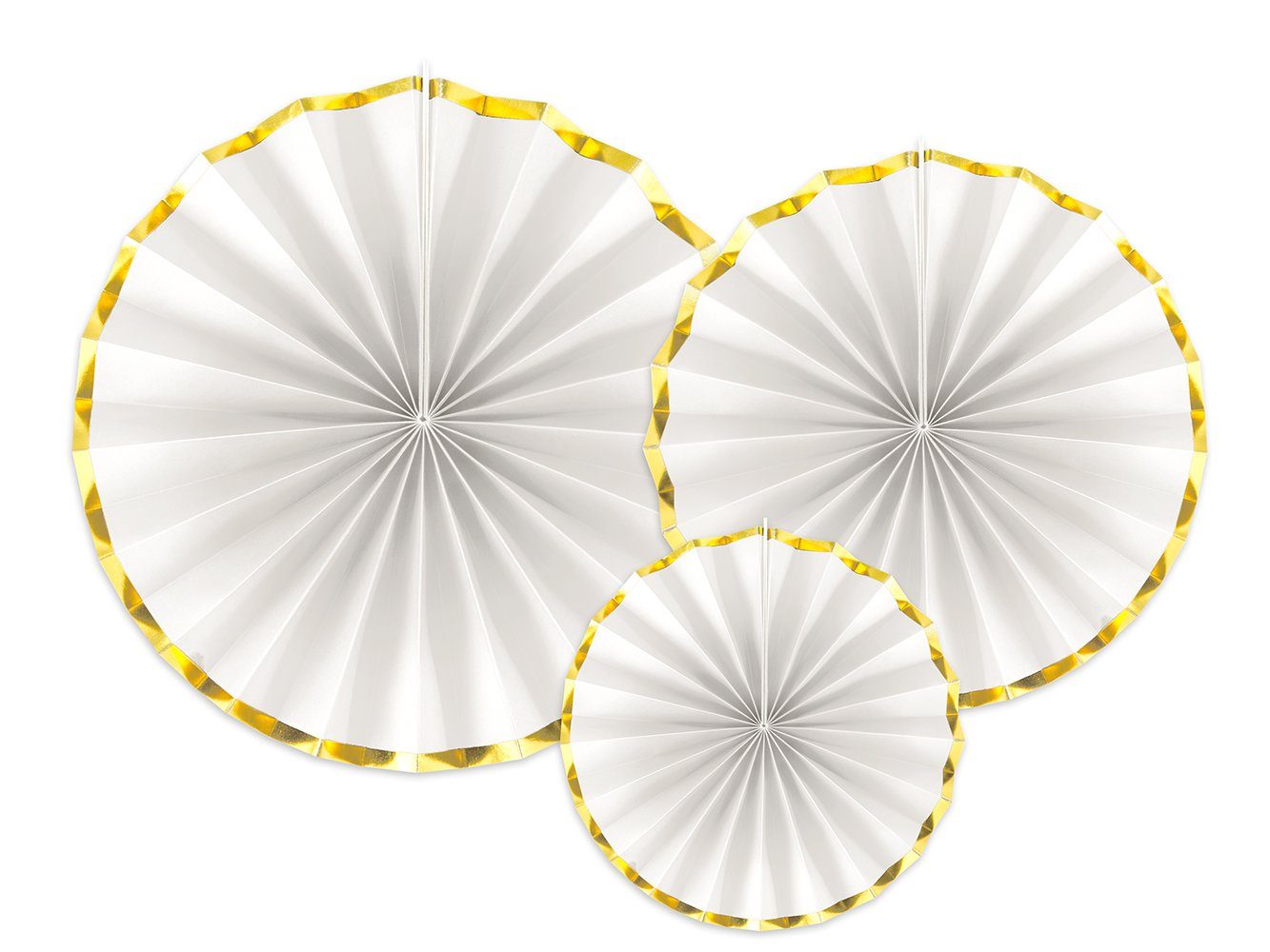 partydeco Papierrosette, Deko Papier Rosetten 23-40cm weiß gold 3er Set