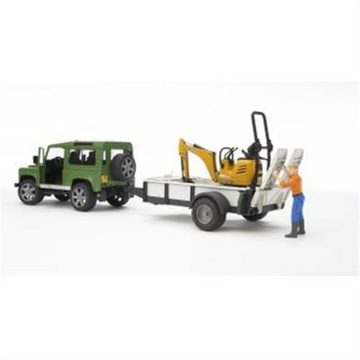 Bruder® Spielzeug-Auto 02593 Land Rover Defender mit Einachsanhänger, JCB Mikrobagger 8010 CTS und Bauarbeiter 1:16