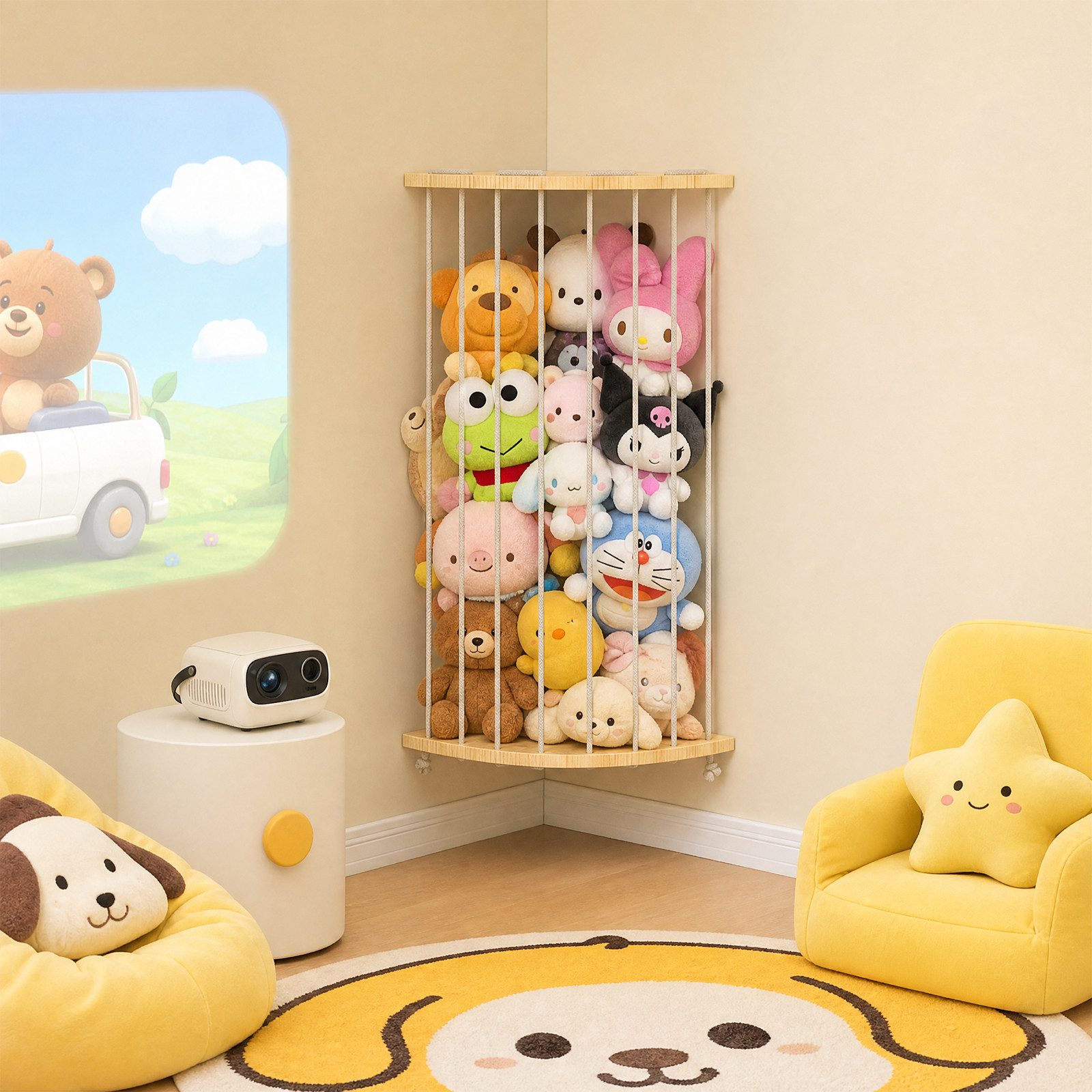 JEOBEST Spielzeugtruhe Kuscheltier Aufbewahrung Holz Wand Ecke, Spielzeugkiste,Spielzeugtruhe, (1 St., längenverstellbares Hängeregal) Stabil & Langlebig