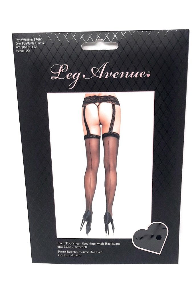 Leg Avenue Strapsstrümpfe Strumpfgürtel Strümpfe mit Naht hinten in schwarz Größe ca. 36 - 40
