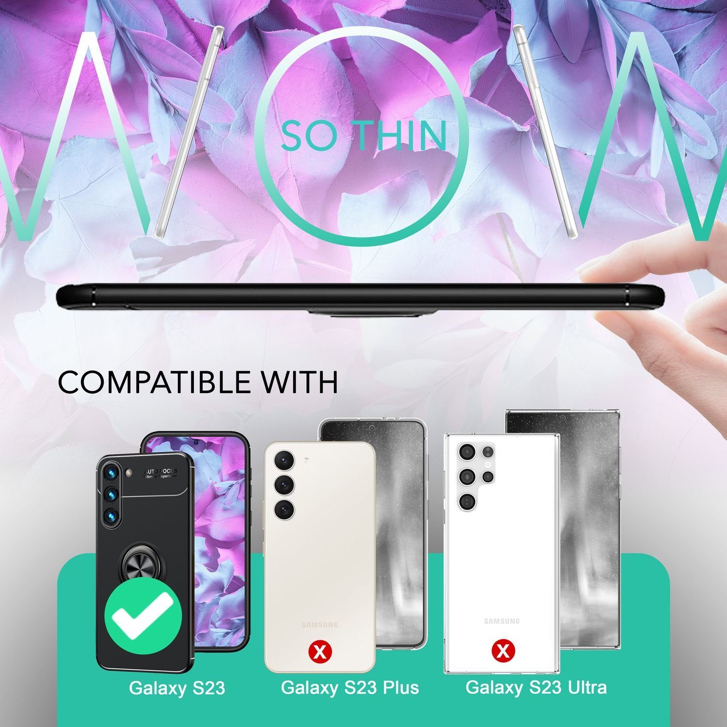 Nalia Smartphone-Hülle Samsung Galaxy S23 15,5 cm (6,1 Zoll), Matte Ring Silikon Hülle / 2x Displayschutz / 360° Ring / Aufsteller – Bild 4 von 5