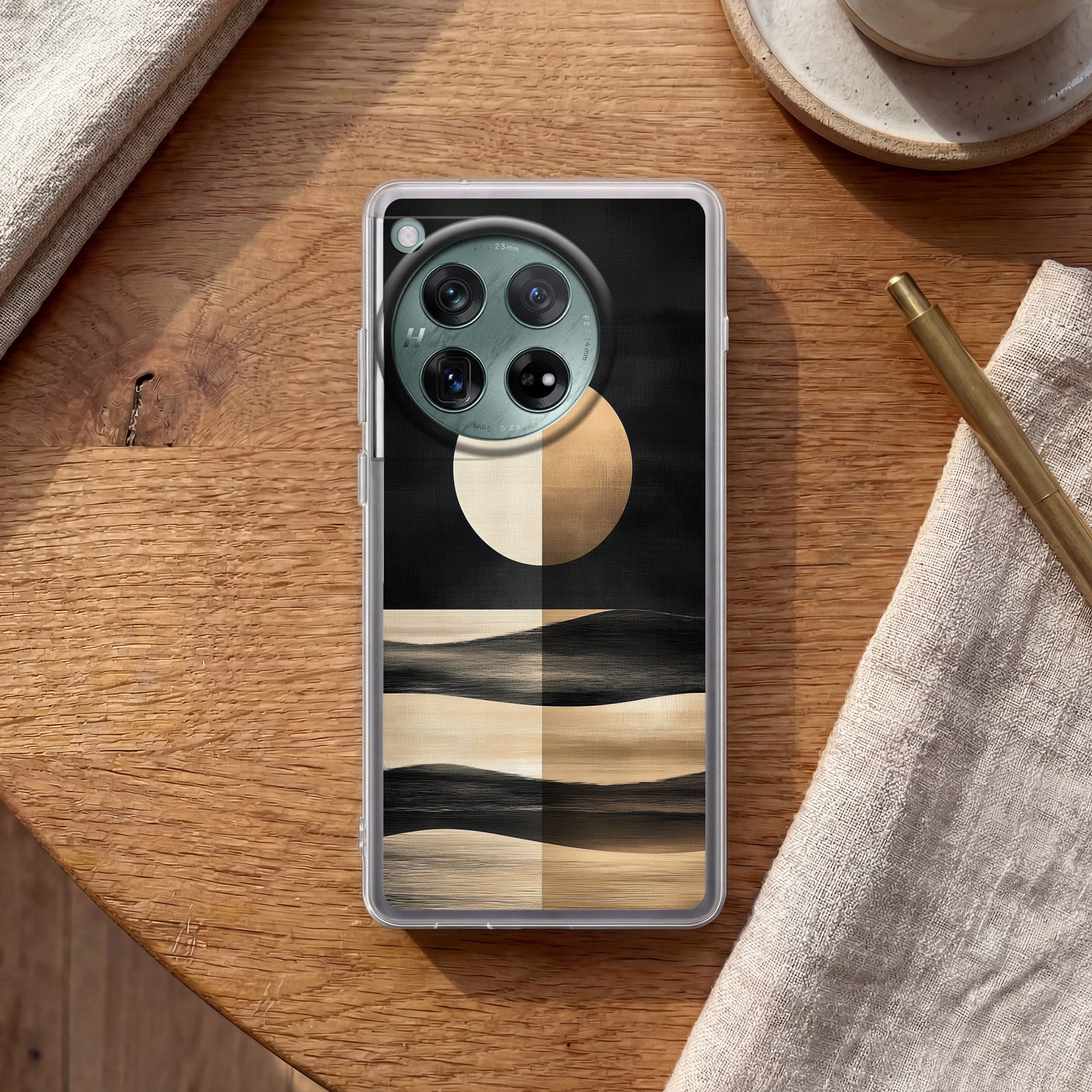 MuchoWow Handyhülle für OnePlus 12 Mond - Kreis - Gold, Handy Case, Silikon, Bumper Case Dünn