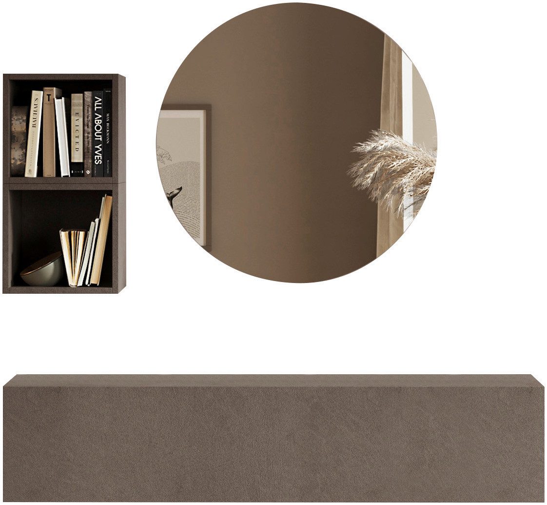 Home affaire Garderoben-Set Infinity, 3tlg. Breite 138 cm, Höhe variabel, moderne Garderobe, (Spar-Set, 3-St), (Hängeschrank, Würfelregal 2er Set, Spiegel) ideal für Diele, Flur