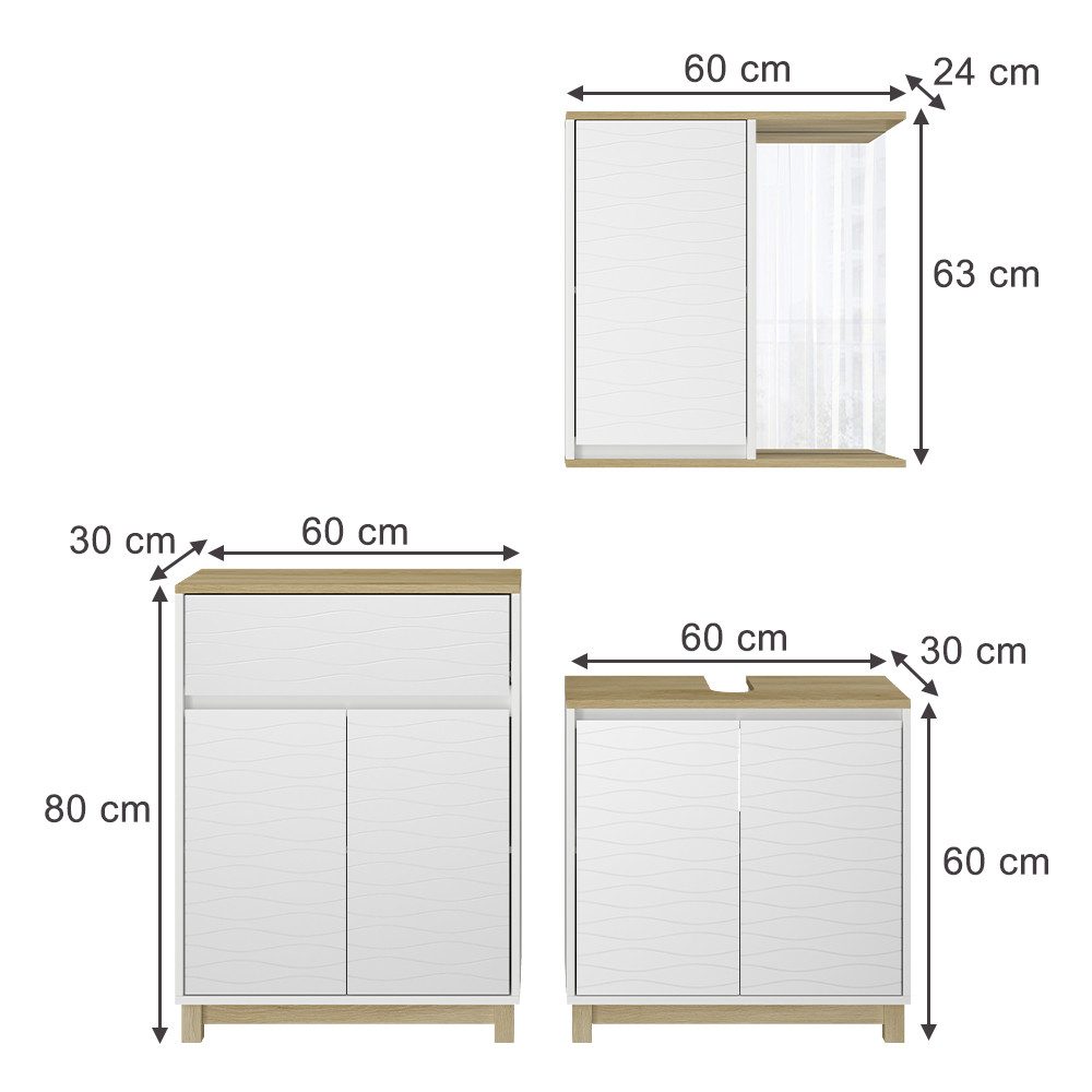 Vicco Badmöbel-Set Livia, Weiß/Eiche, 3 Teile, günstig online kaufen