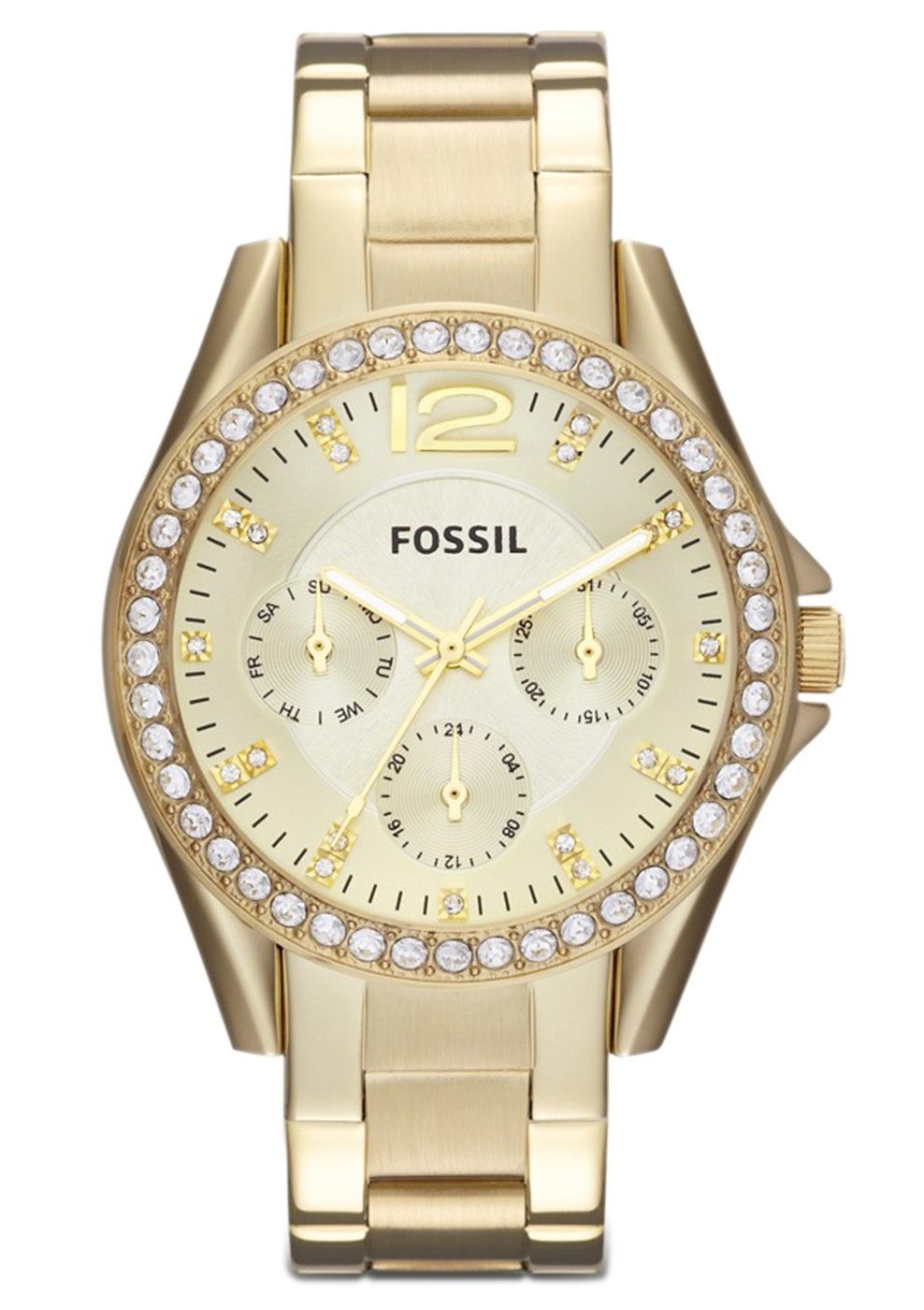 Fossil Multifunktionsuhr RILEY, ES3203, Quarzuhr, Armbanduhr, Damenuhr, Datum, 12/24-Stunden-Anzeige