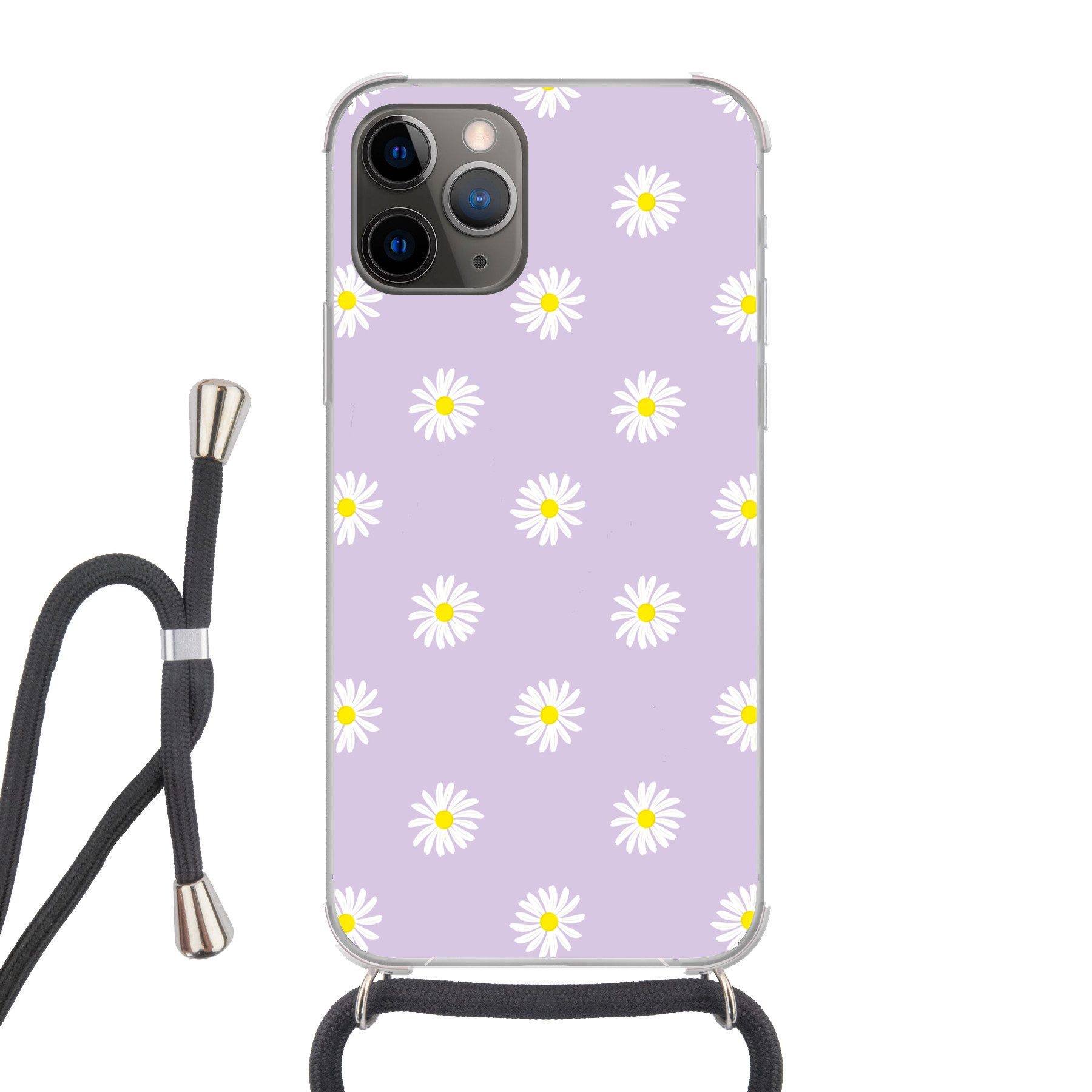 MuchoWow Handyhülle für Apple iPhone 13 Pro Max Gänseblümchen - Pastell - Weiß - Lila - Bl, Tragbare Handyhüllen mit Kette zum umhängen, Handykette Handyband
