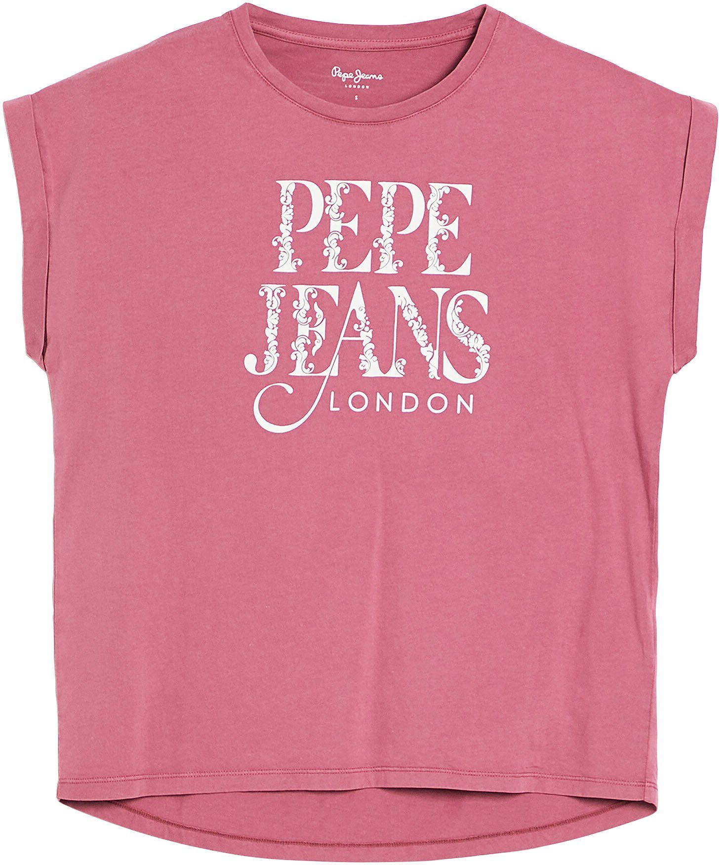 Pepe Jeans in Logo-Print Rundhalsshirt mit Kontrast altrosa LINDA