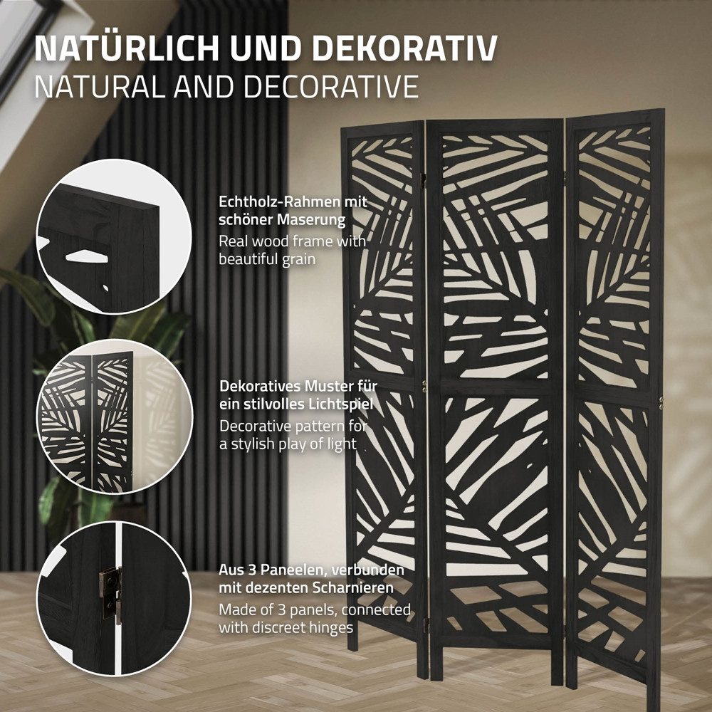 ML-DESIGN Paravent Raumteiler Faltbarer Sichtschutz Indoor Stellwand Sichtschutzwand, Raumtrenner 3-teilig Schwarz 170x121 cm aus Holz freistehend Trennwand – Bild 4 von 5
