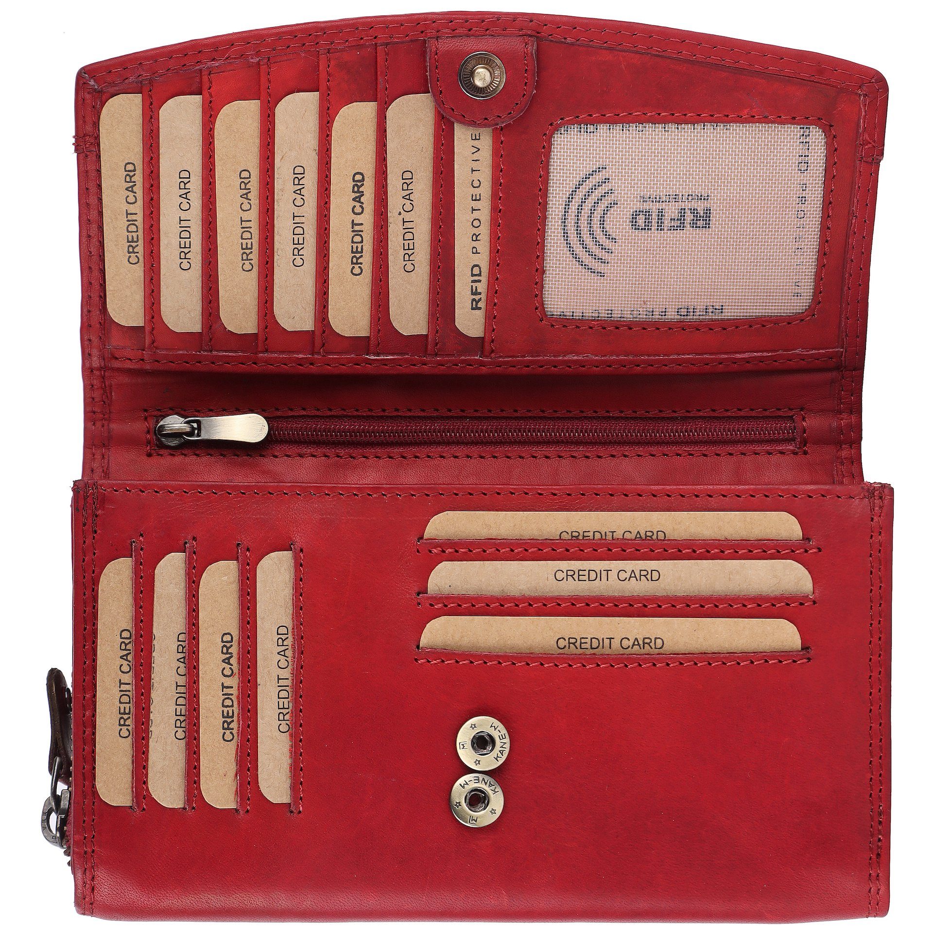Benthill Geldbörse Damen Echt Leder XXL Großes Portemonnaie RFID Vintage Damenbörse, RFID-Schutz Kartenfächer Münzfach Reißverschlussfach – Bild 2 von 5