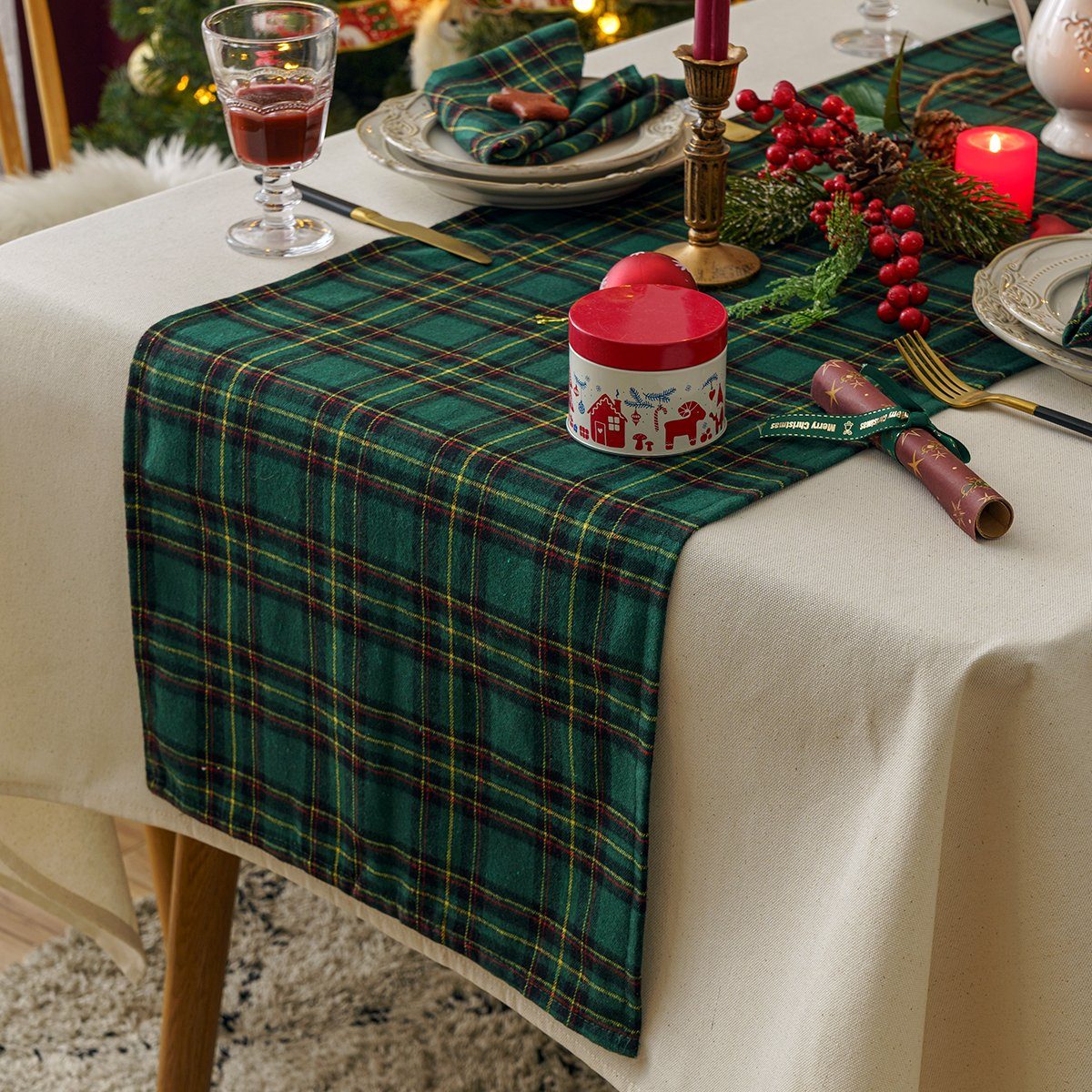 Tischdecke Tischdecke Weihnachtlich kariertes,Tischläufer Platzsets