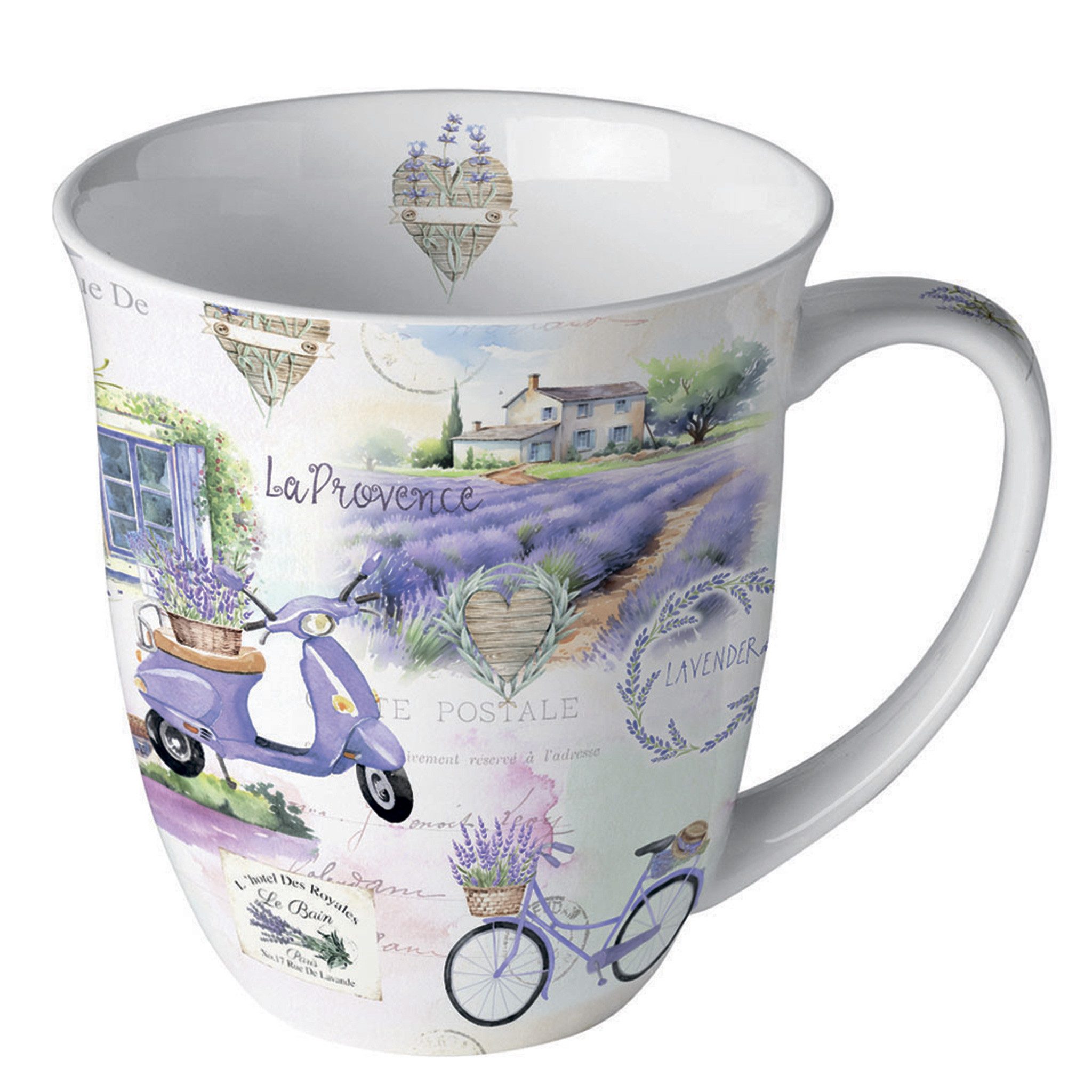 Ambiente Luxury Paper Products Tasse, Keramik, Tasse 10cm Porzellan im Provence Lavendel Design Weiß Lila