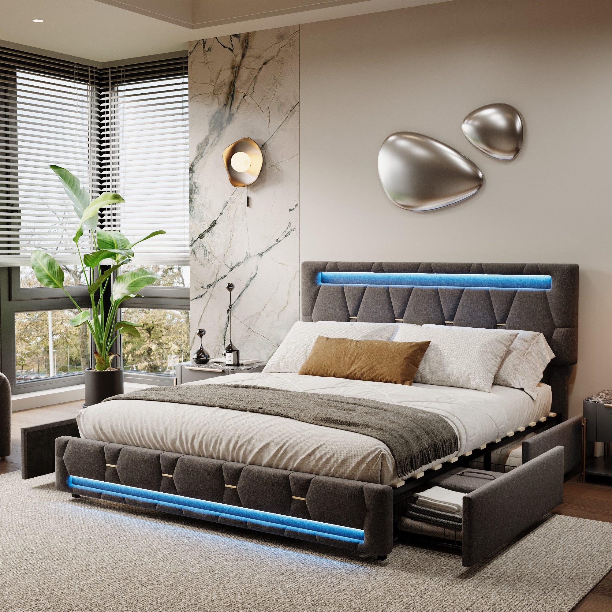 Furnishings Home Polsterbett Stauraumbett Doppelbett LED günstig online kaufen