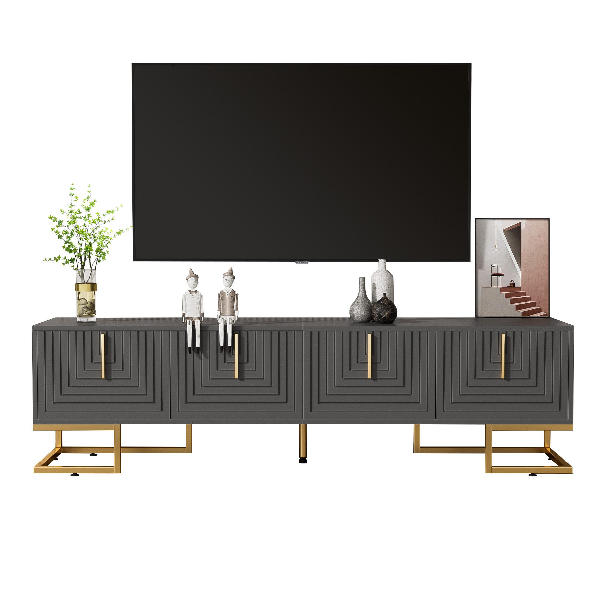 Lowboard TV-Schrank, lowboard mit strukturierter Tür, Wohnzimmer Fernsehtisch
