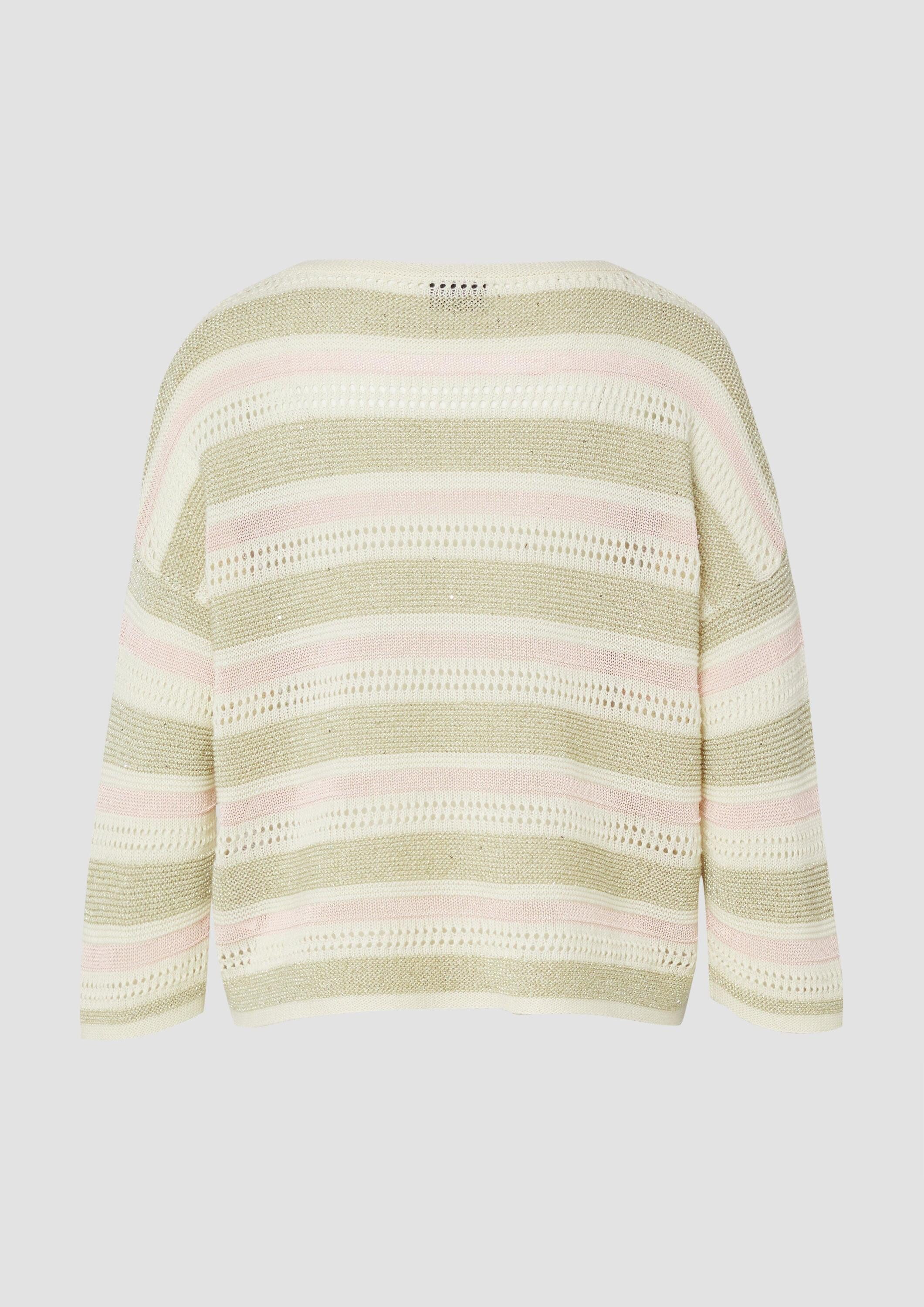 s.Oliver 3/4 Arm-Pullover Strickpullover Strickpullover mit Pailletten und U-Boot-Ausschnitt
