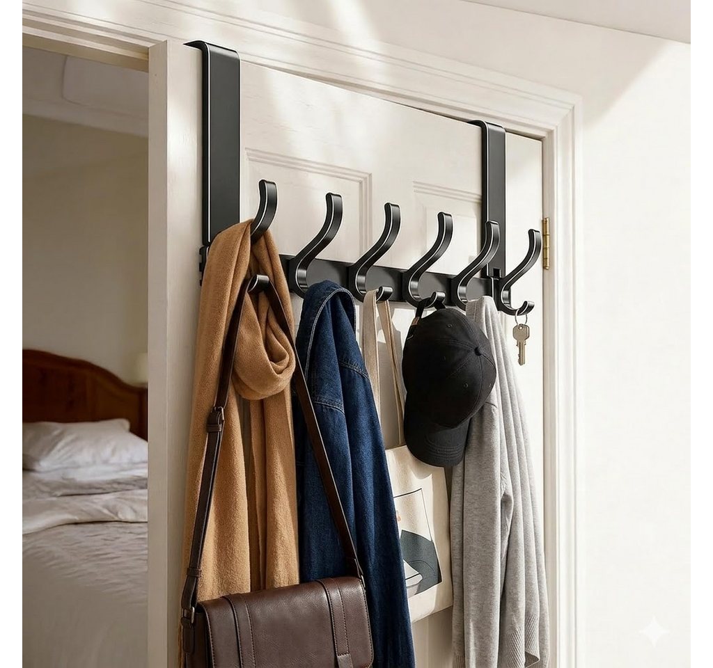 Fyrove Türhaken Türgarderobe zum Einhängen mit 6 Haken, ohne Bohren, Rostfrei, für Flur, Bad und Küche, Tür, Schlafzimmer, (Hakenleiste Bad, Türgarderobe, Ohne Bohren Türhaken, Platzsparende Türhaken, Türhaken zum Einhängen, 1-St, Arbeitszimmer, Kleiderha