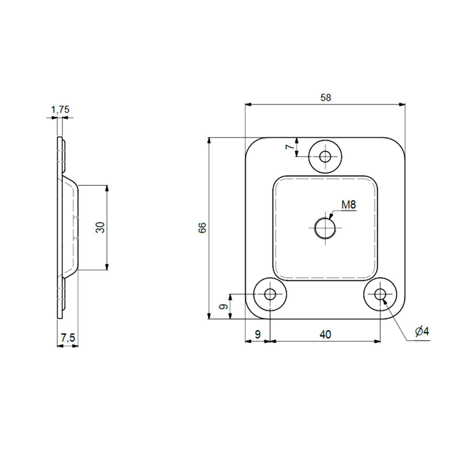 4 M8-Gewinde, Möbelbeine mit Tischbeinverbinder Stück Bohrlöcher SO-TECH® mm mit Möbelfuß Anschraubplatte 4 (4-St), Ø für
