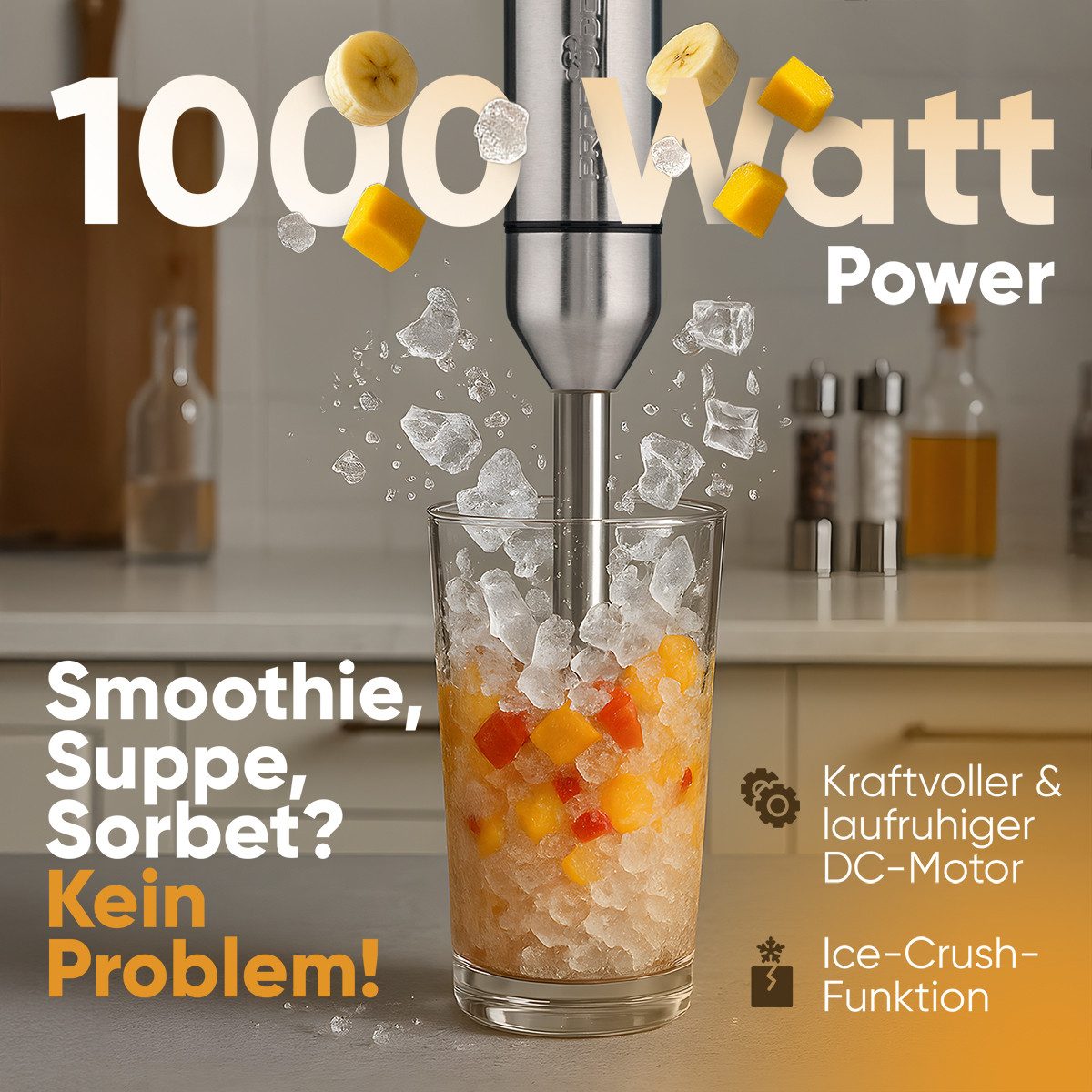 ProfiCook Stabmixer PC-SM 1317, Stabmixer 1000W, extra langer Mixstab, DC-Motor