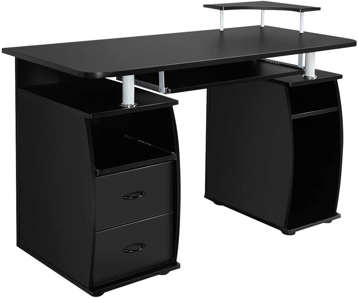 COSTWAY Computertisch, mit Tastaturauszug Druckerablage und 2 Schubladen