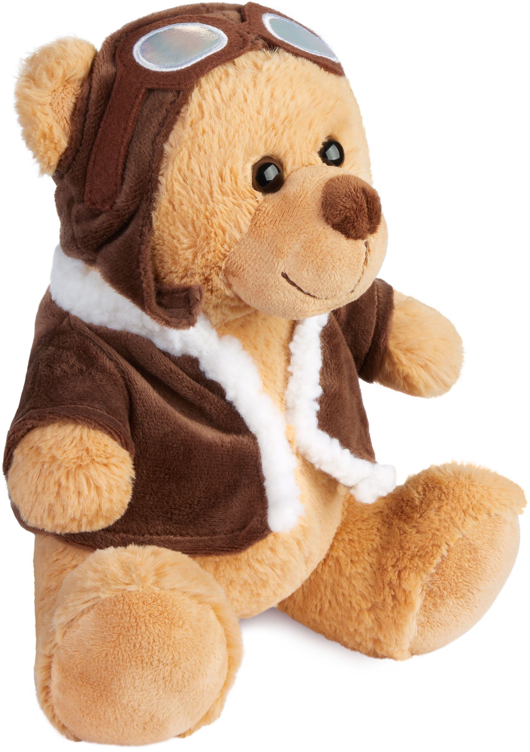 BRUBAKER Kuscheltier Teddybär Pilot mit Fliegerbrille und Pilotenoutfit Braun - 25 cm Teddy (Bruchpilot, 1-St., Pilotbär Stofftier Plüschteddy), Plüschbär in Flieger Uniform - Glücksbringer