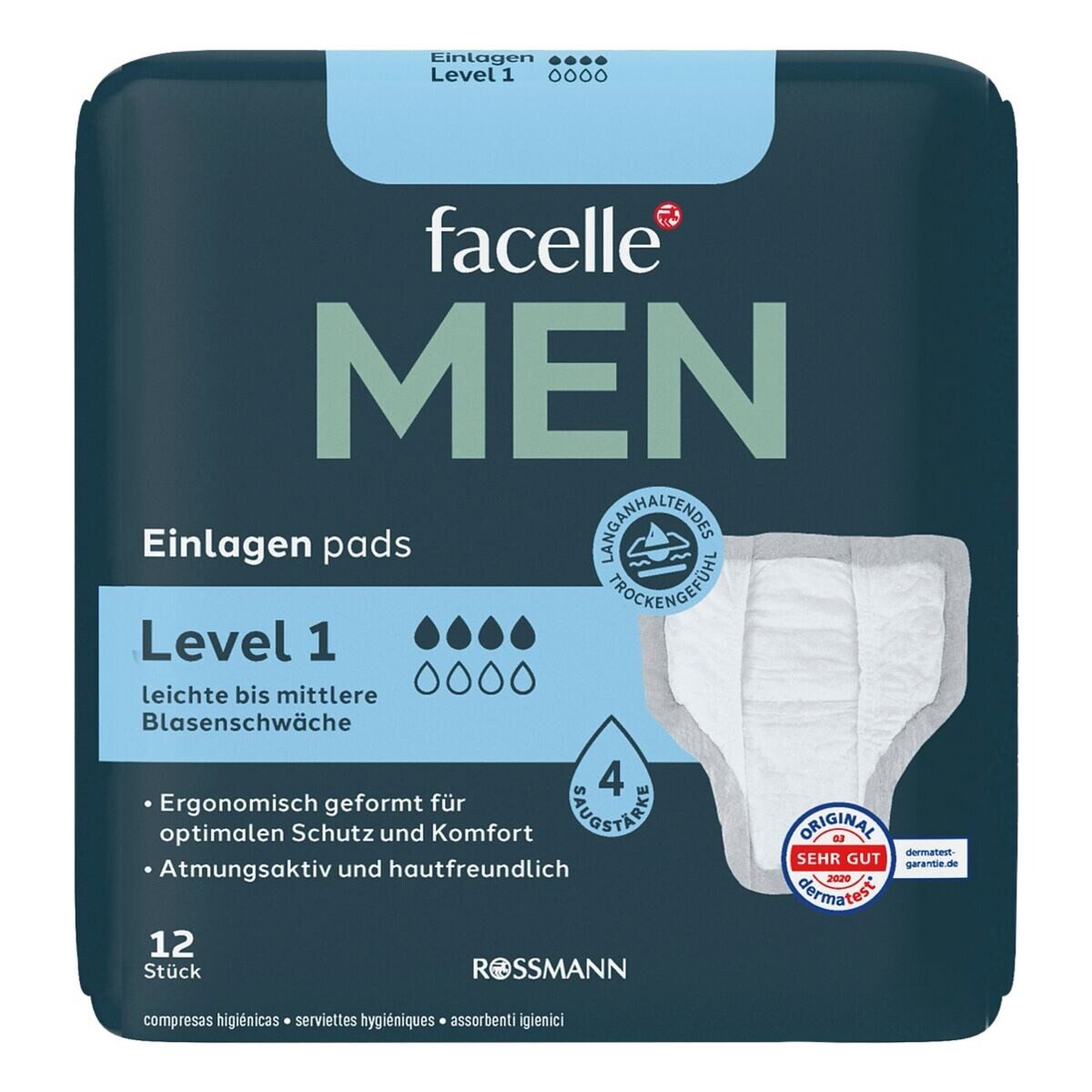 facelle Inkontinenz-Einlage MEN Level 1, 4, 12-St., Saugstärke 4