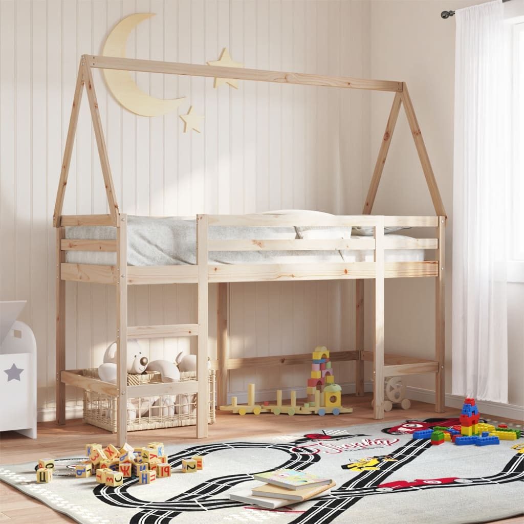 vidaXL Bett Hochbett mit Leiter und Dach 80x200 cm Massivholz Kiefer