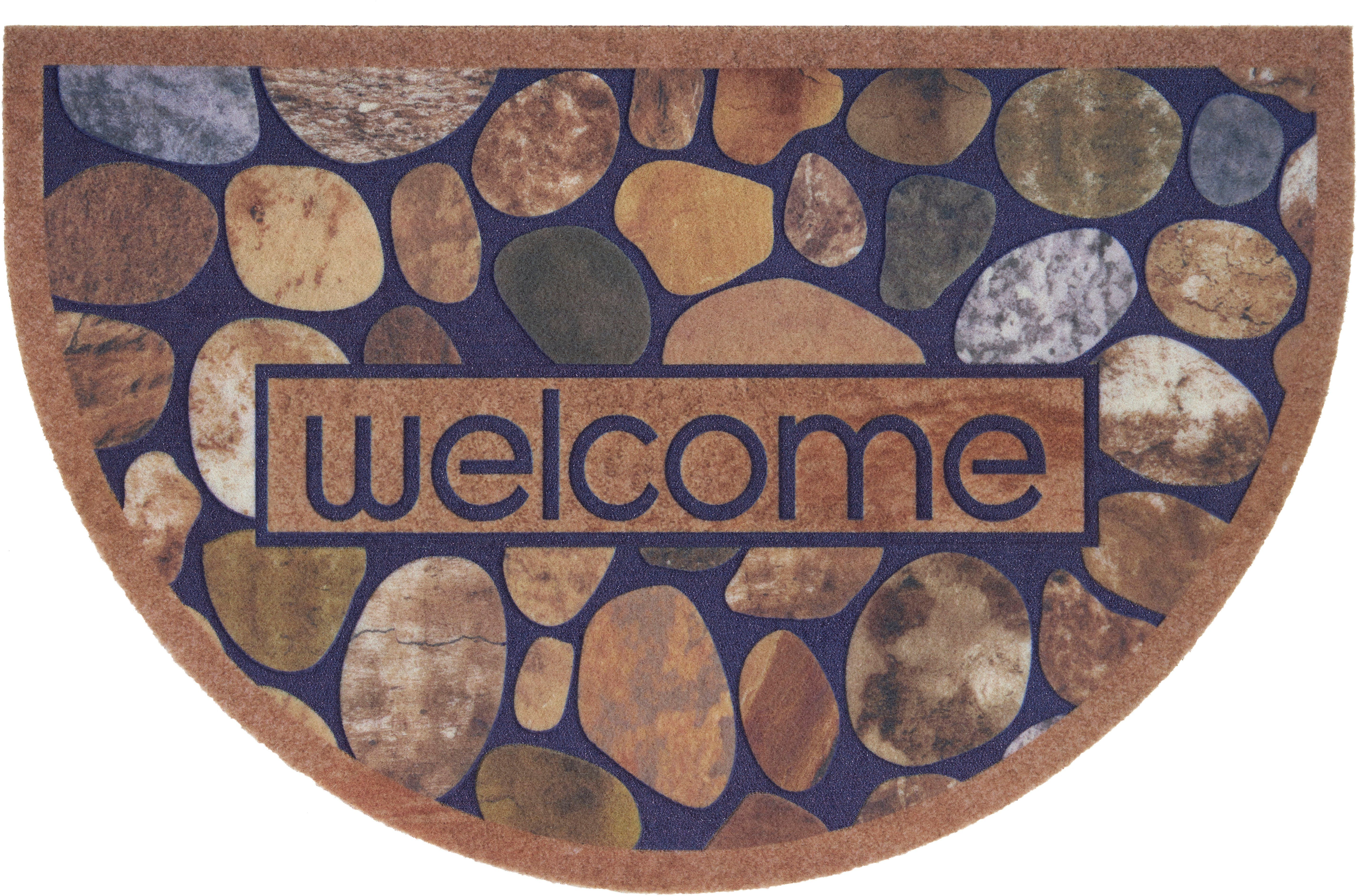 Fußmatte Welcome Design 6 mm, Home Höhe: Robust, Pflegeleicht, Halbrund, halbrund, mit Schrift braun, affaire, Rutschfest