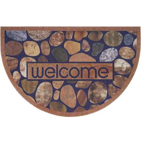 Fußmatte Welcome braun, Home affaire, halbrund, Höhe: 6 mm, Design Robust, Pflegeleicht, Rutschfest, Halbrund, mit Schrift