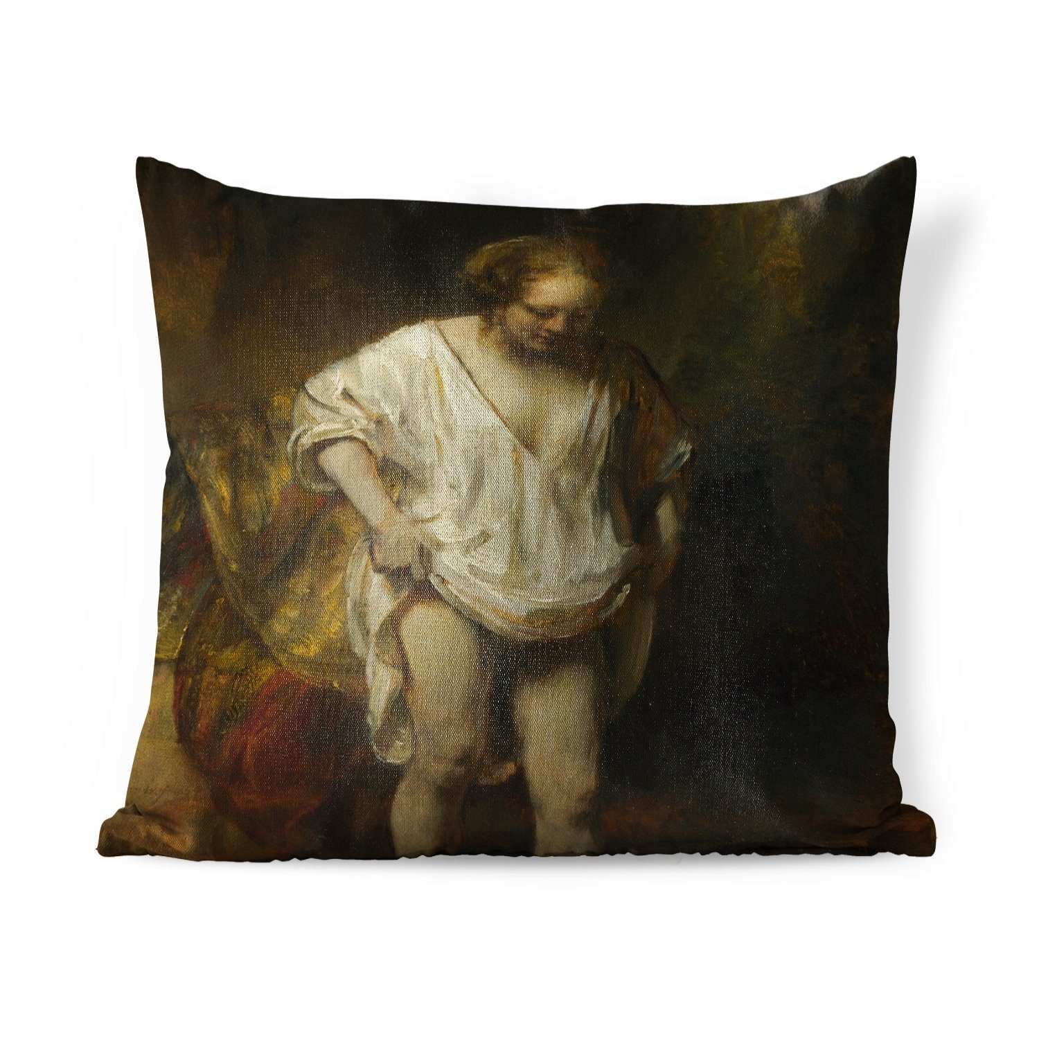 MuchoWow Dekokissen Badende Frau - Gemälde von Rembrandt van Rijn, Zierkissen mit Füllung für Wohzimmer, Schlafzimmer, Deko, Sofakissen