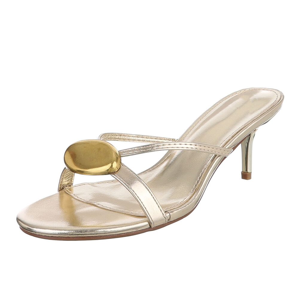 Ital-Design Elegante Damen Sandalen mit goldenem Detail für Anlässe Pantolette (91116948) Pfennig-/Stilettoabsatz Sandalen & Sandaletten in Gold