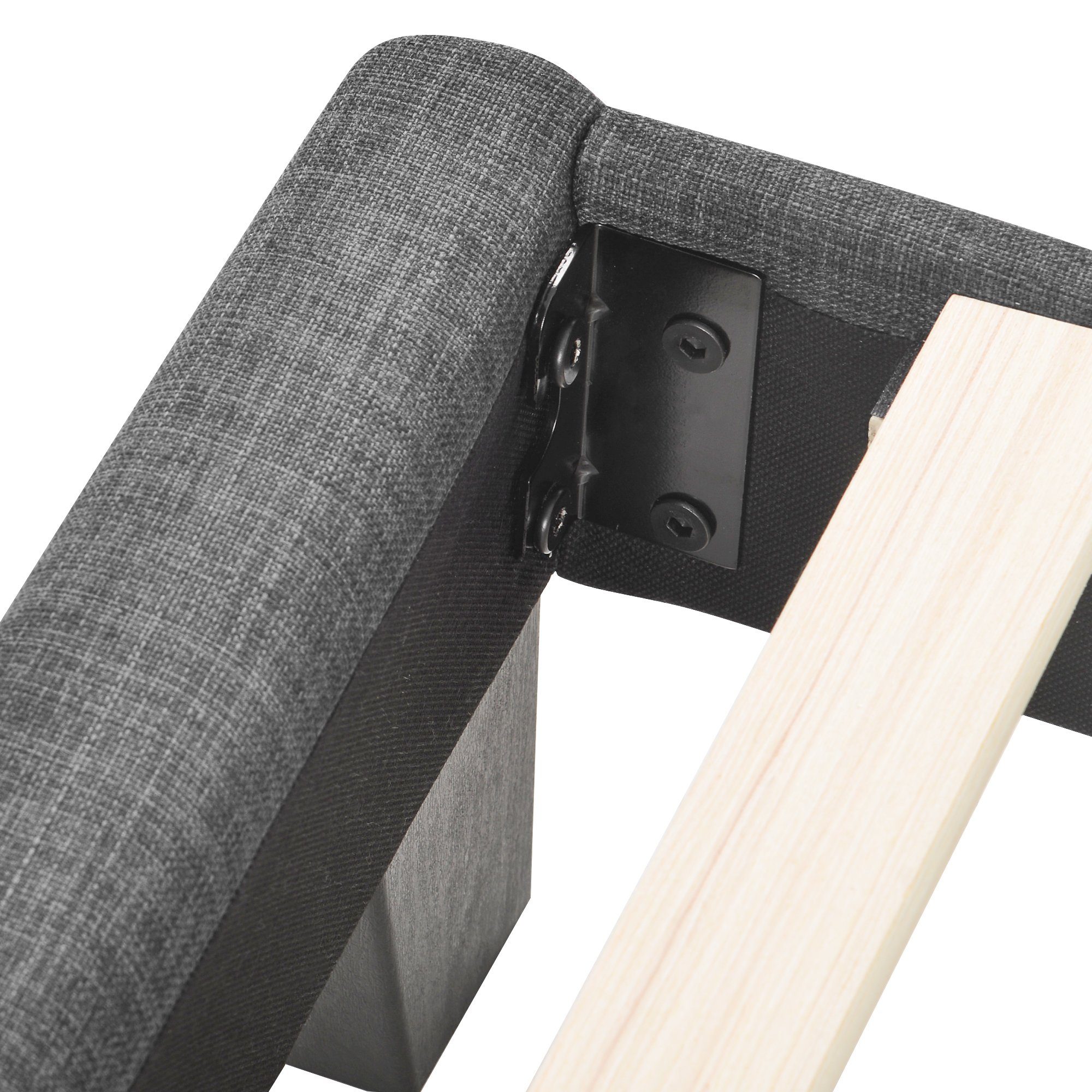 Polsterbett (Doppelbett mit Matratze), Holzbett 140x200cm, Lattenrost aus Holz, Gepolstertes Kopfteil, Leinen