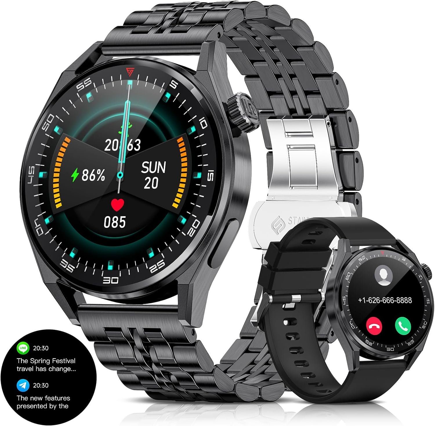 Lige Smartwatch (1,39 Zoll, Android, iOS), mit Telefonfunktion Schlafmonitor, Message Reminder, IP68 wasserdichte