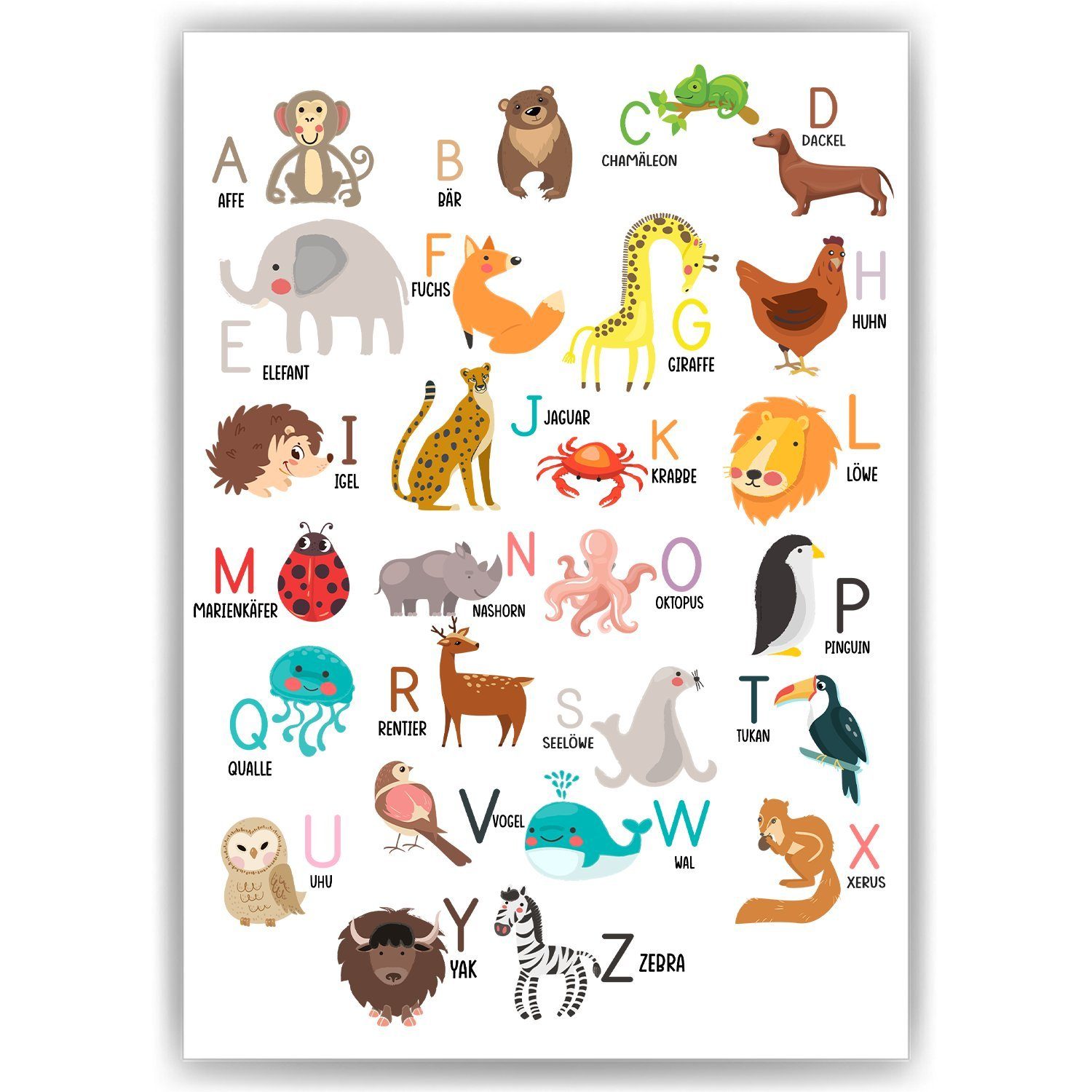 Poster Alphabet Lernposter Kinderzimmer Wandbild Tier ABC Kinder Lernhilfe