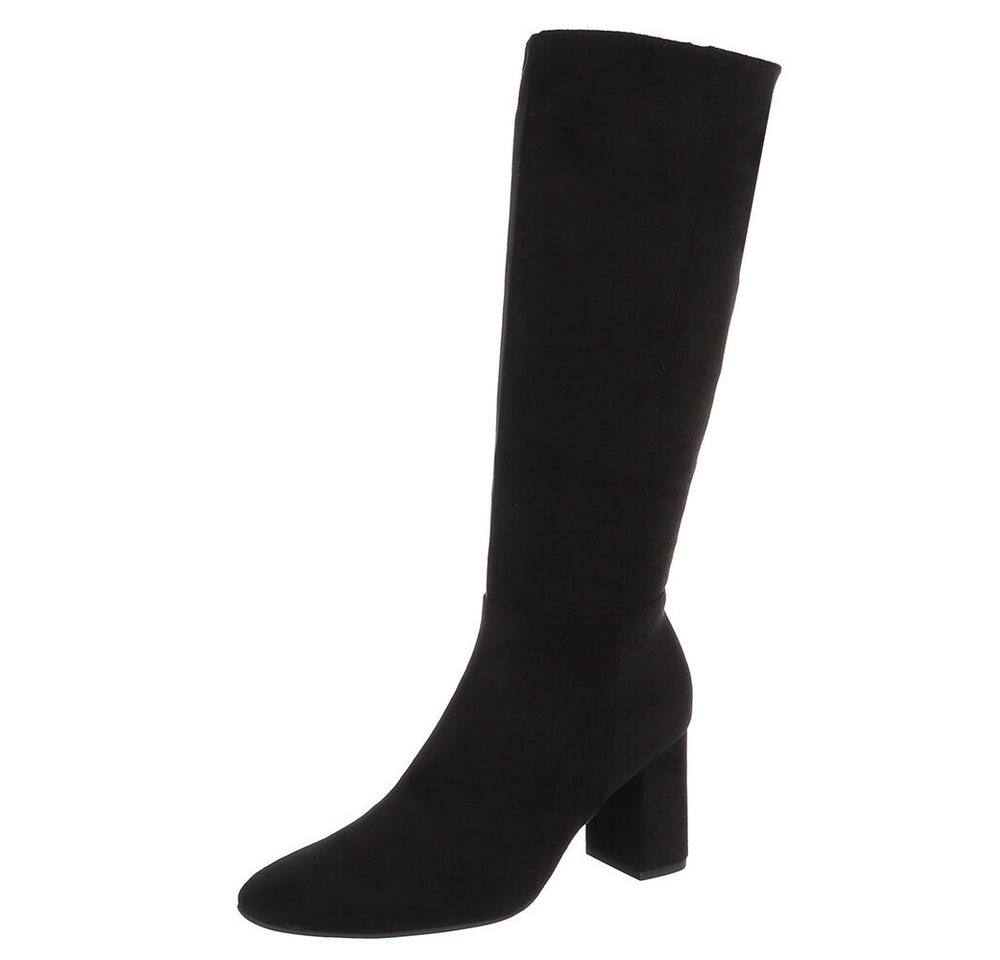 Ital-Design Damen Kniehohe Stiefel mit Blockabsatz Elegant High-Heel-Stiefel (92079034) Blockabsatz Stiefel in Schwarz