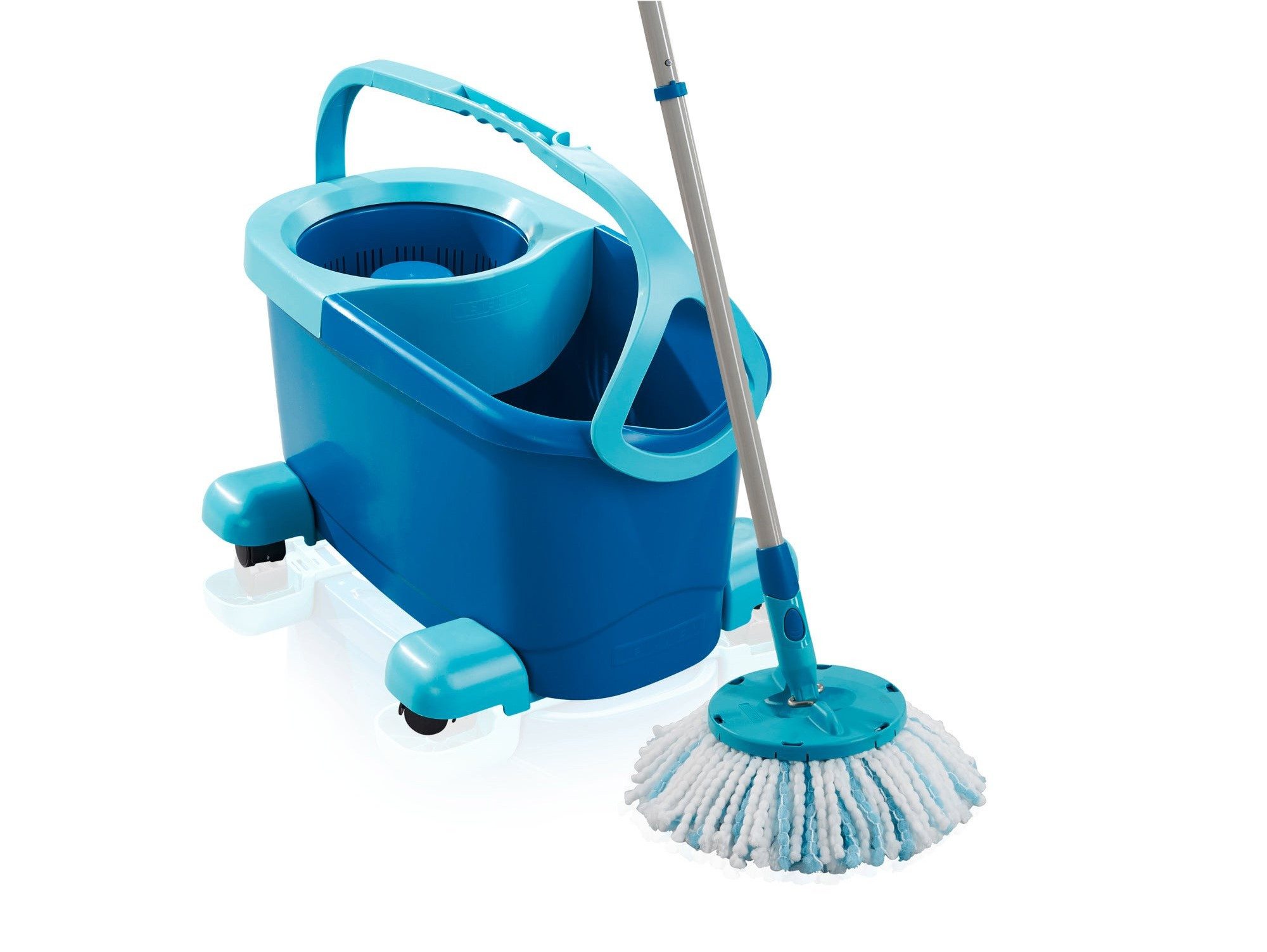 Leifheit Wischmopp CLEAN TWIST Disc Mop Ergo Mobile Wischmop-Set mit Rollwagen, Drill-Stiel-Mechanik Schleuder-Stopp 360-Kardangelenk