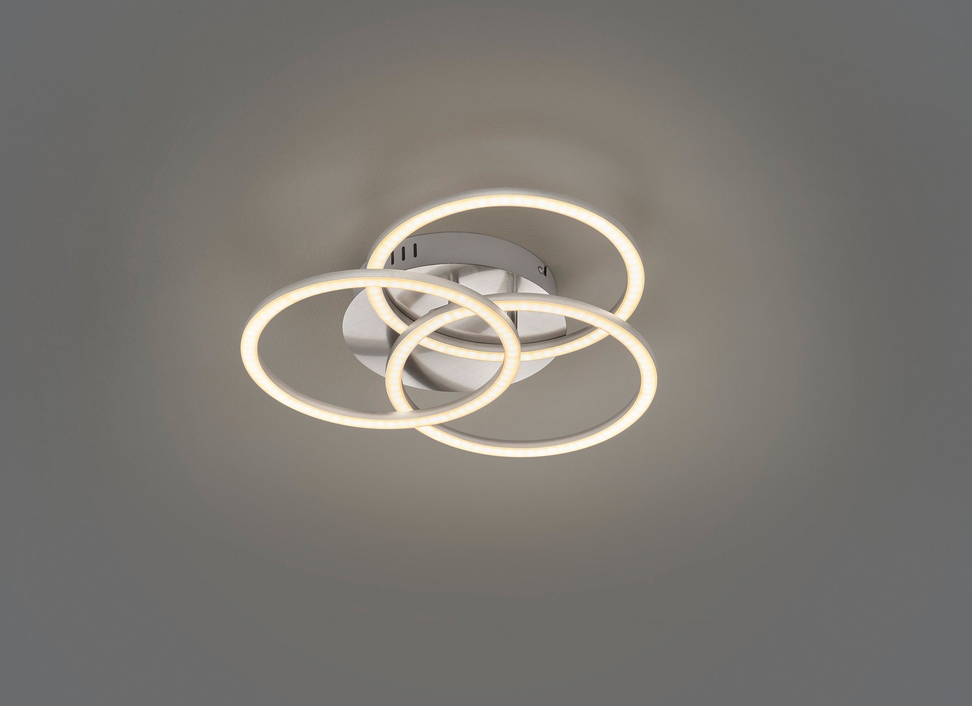 Reality Leuchten TRIO Leuchten warmweiß Nickel integriert, matt Deckenleuchte inkl. Circle, LED / Fernbedienung Nachtlichtfunktion, schwenkbaren kaltweiß, LED Memoryfunktion, Ringen mit - Deckenlampe fest