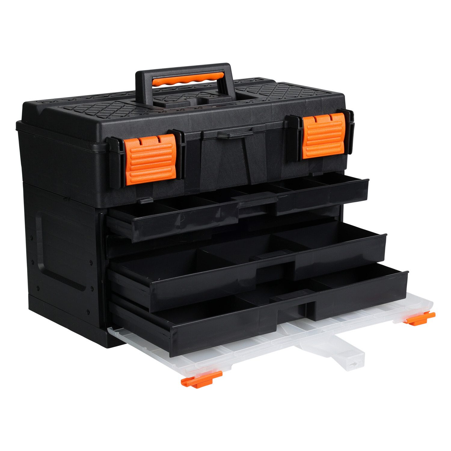 Mojawo Uhrenbox Werkzeugkiste Anglerkiste Aufbewahrungsbox Henkel 45x26xH32cm Schwarz