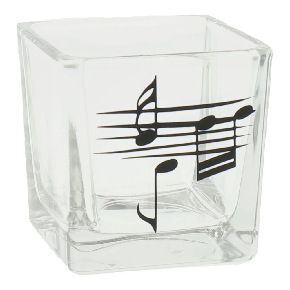 mugesh Tischkerzenhalter Teelichtglas quadratisch mit Notenlinien, für Musiker schwarz