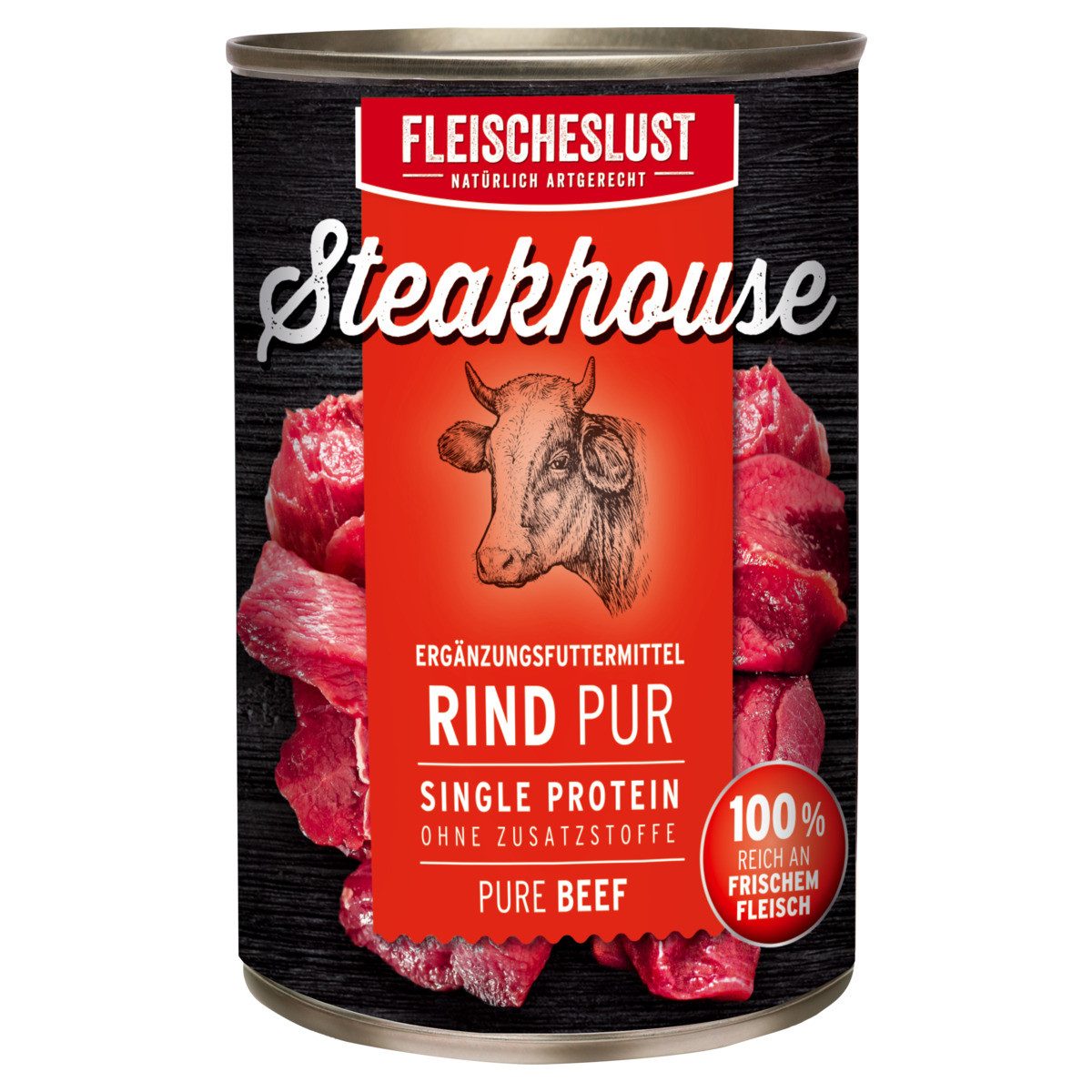 Fleischeslust Steakhouse Rind Pur 800 g - 6 Stück, für: Hund