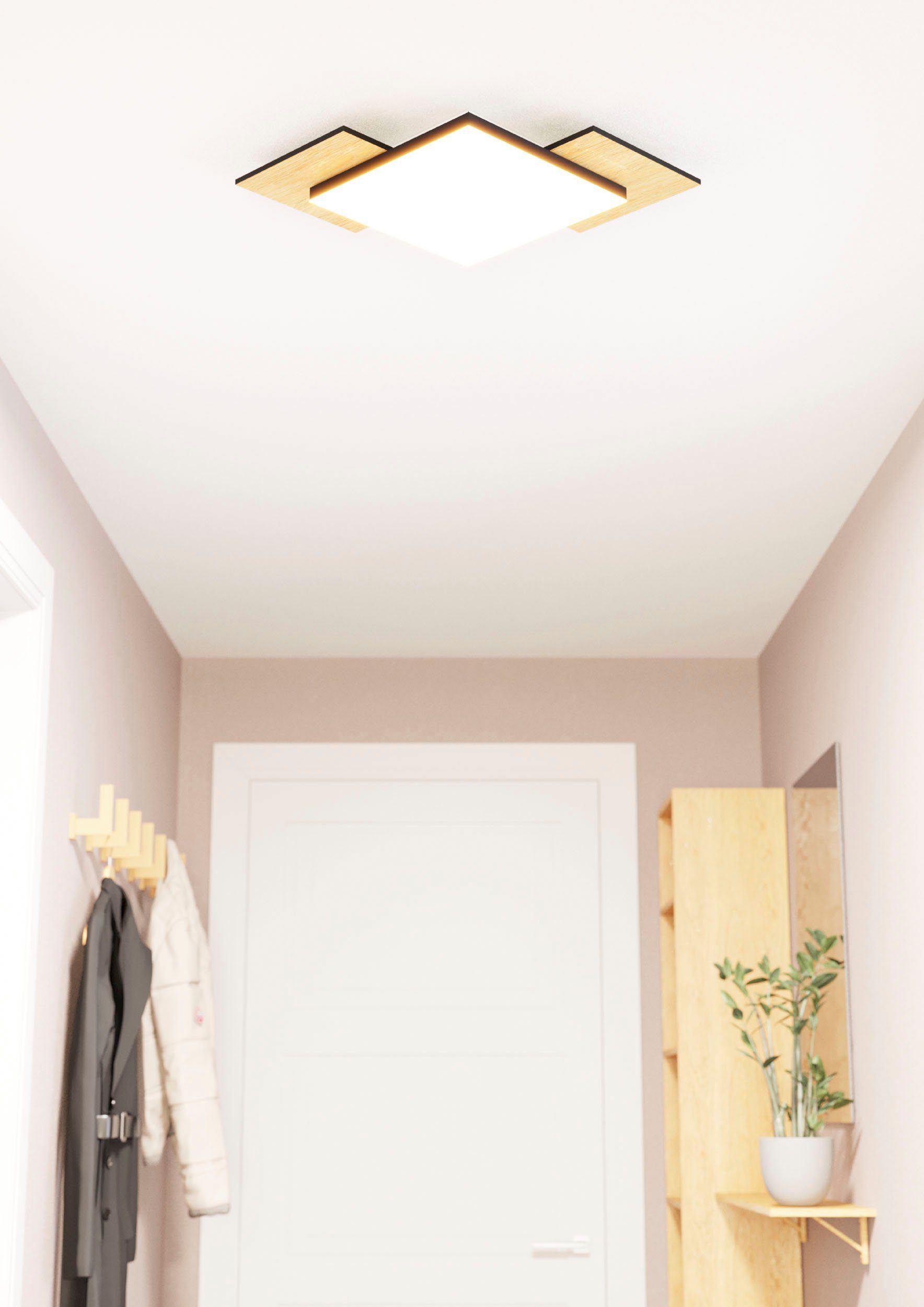 EGLO Deckenleuchte TAMURIA, LED fest integriert, Warmweiß, Deckenleuchte in schwarz und braun aus Stahl, Holz - Warmweiß