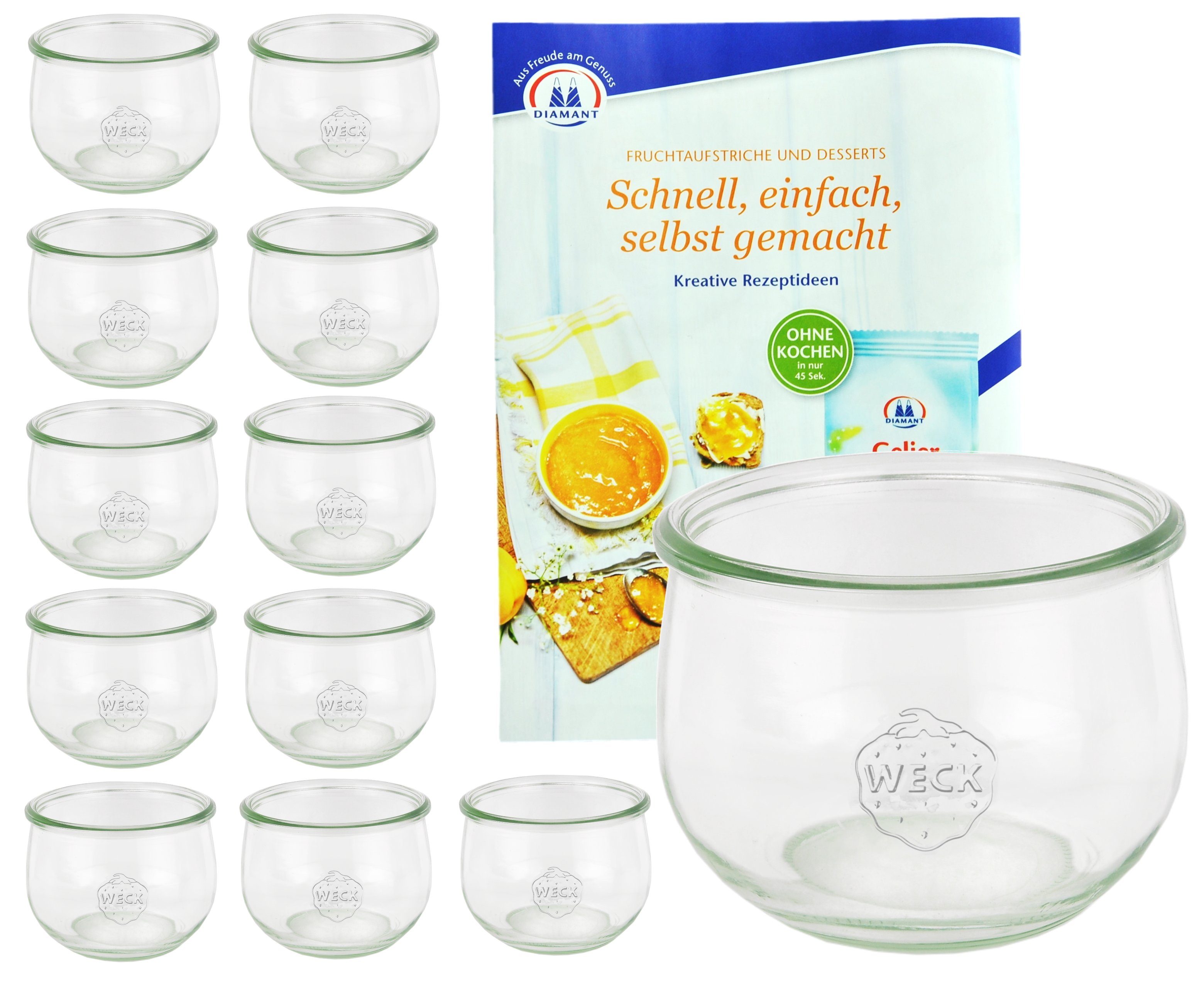 Einmachglas 12er Set Weck Gläser 580ml Tulpengläser 1/2L + Gelierzauber Rezeptheft