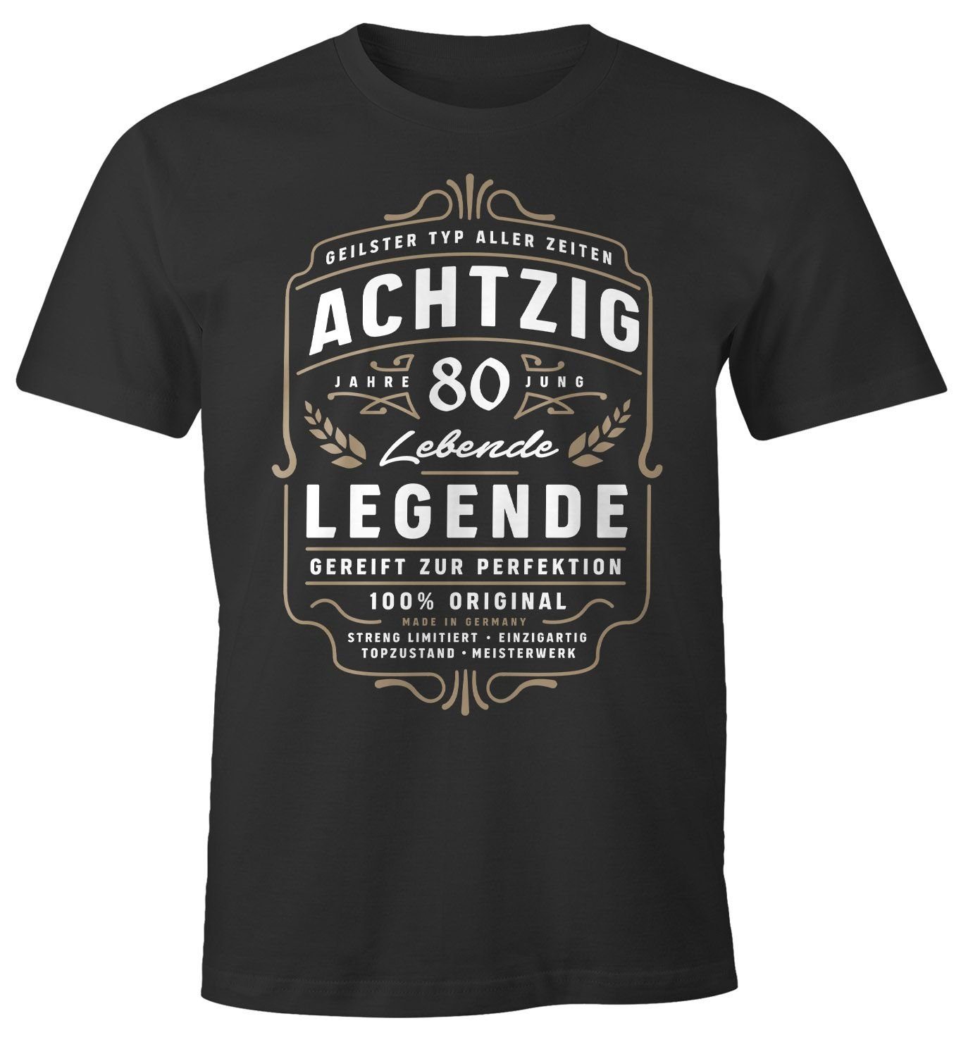 MoonWorks Print-Shirt Herren T-Shirt Lebende Legende Alter 18 - 90 Geburtstag Geschenk für Männer MoonWorks® mit Print Achtzig schwarz