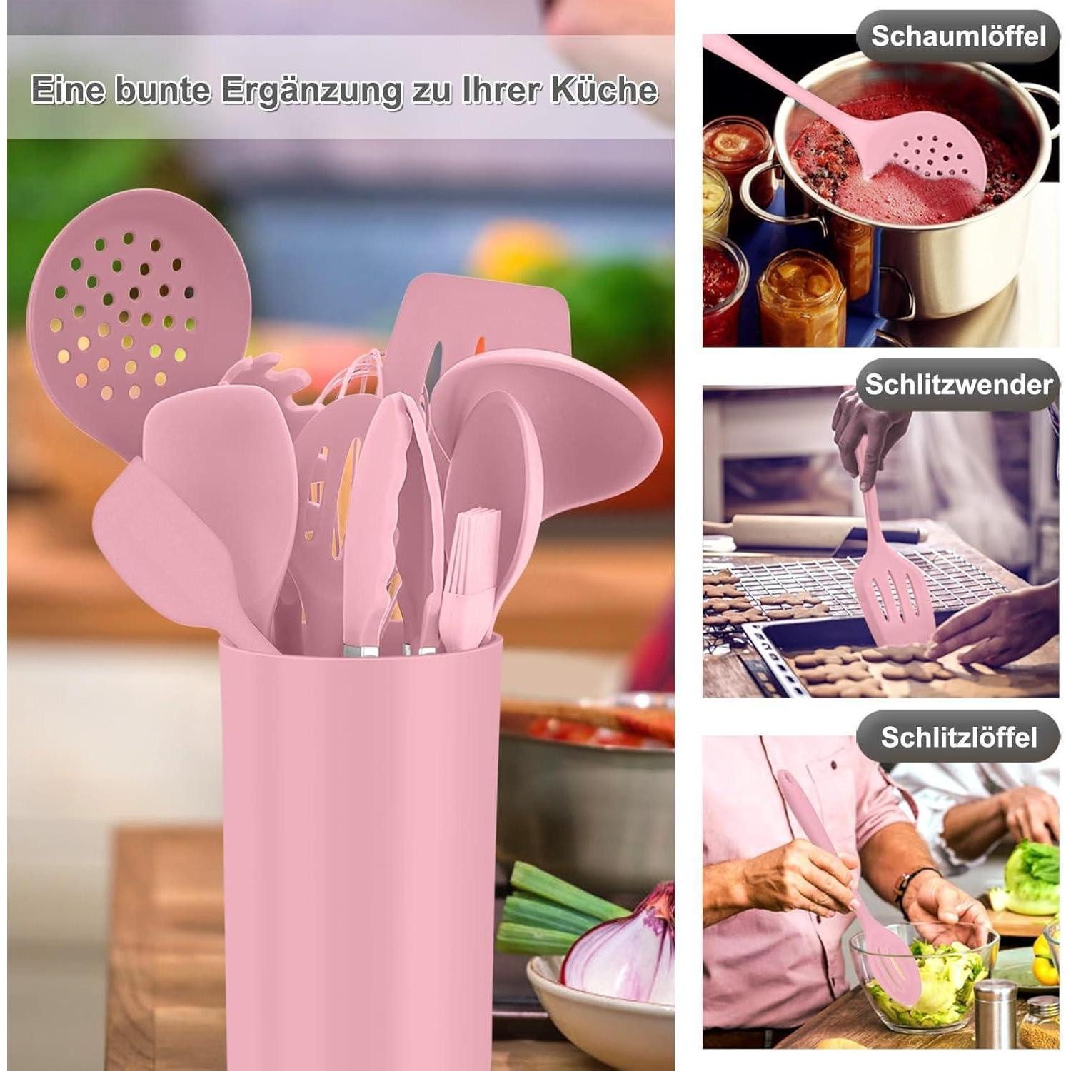 LuxusKollektion Kochbesteck-Set Küchenhelfer Silikon 12tlg Hitzebeständig Antihaft Rosa
